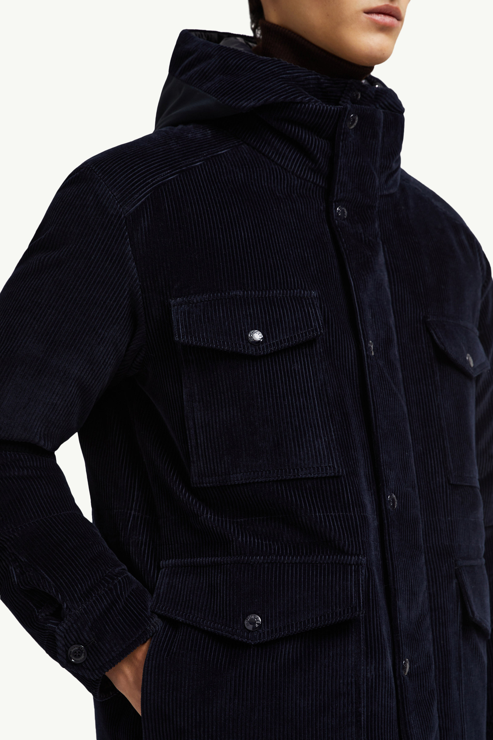 Greselin Reversible Corduroy Short Down Jacket Navy Blue Moncler 5