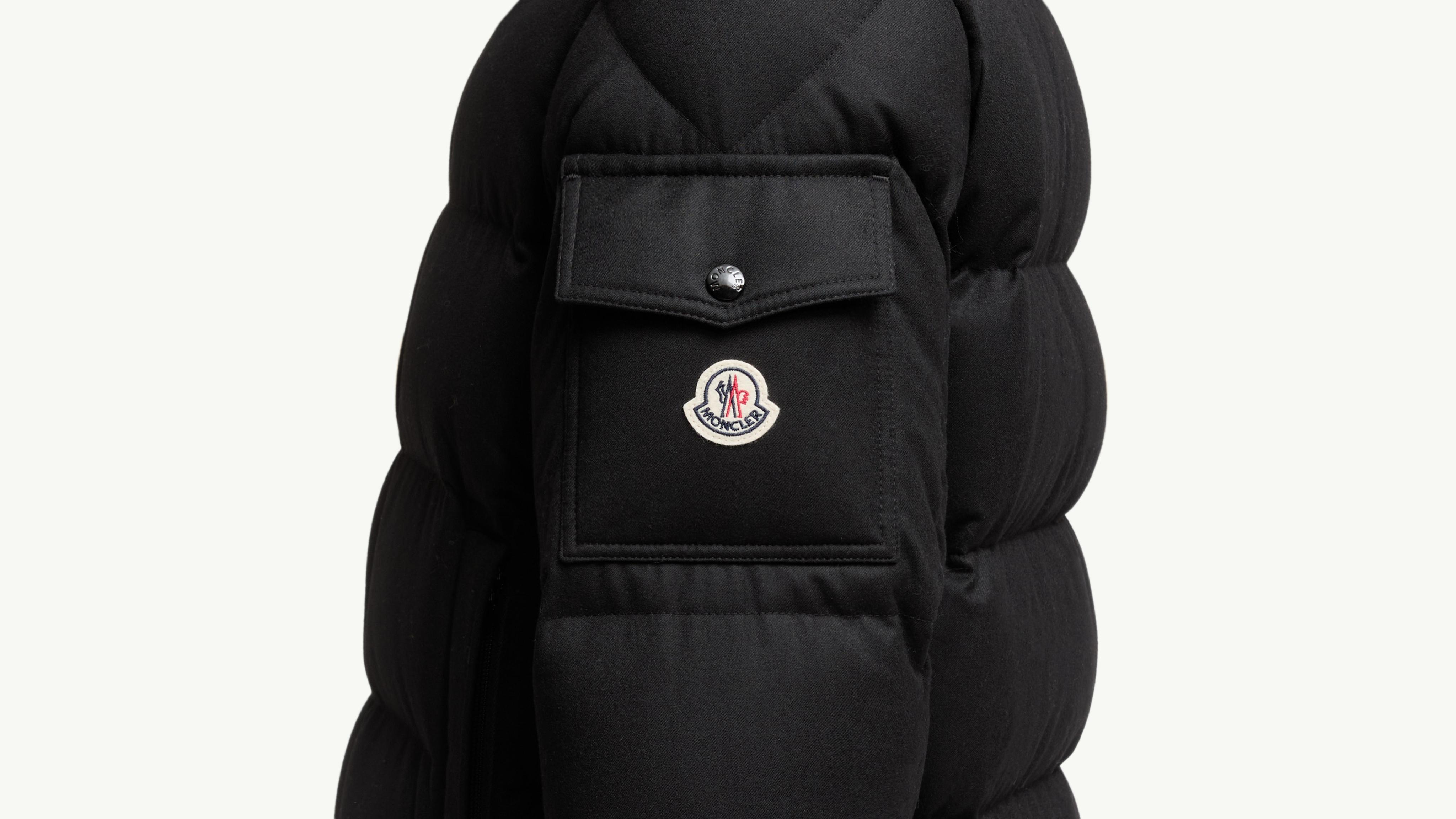 Black Moncler Maya 70 Hooded Wool Flannel Short Down Jacket