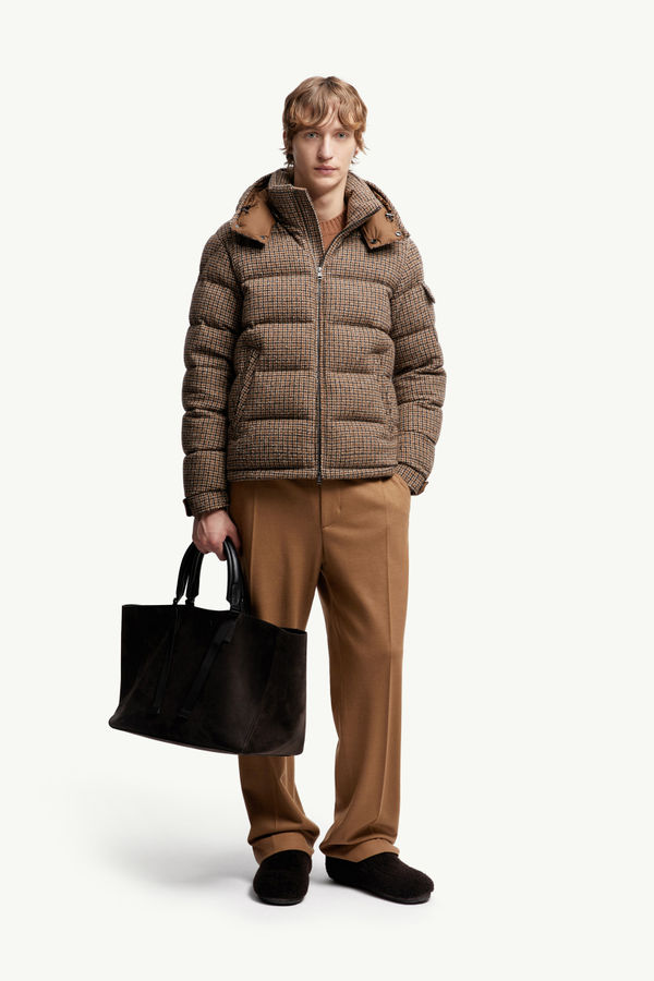 Doudoune courte à capuche en mélange de laine bouclée Montgenevre Hommes Marron Moncler 0