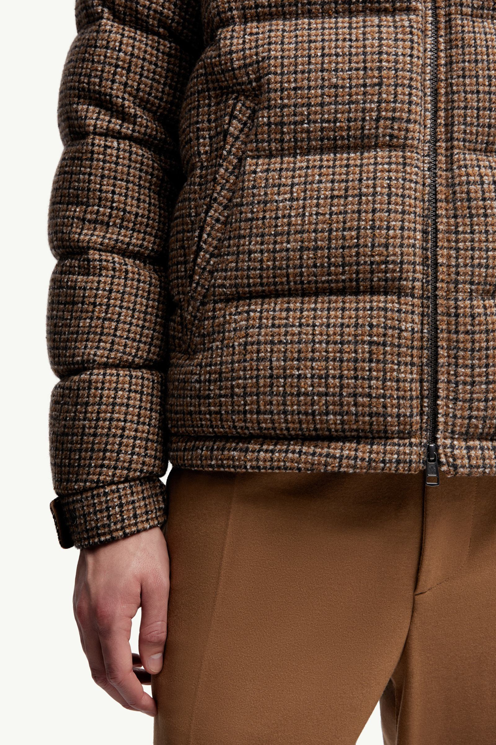 Brown Montgenevre Wool Blend Bouclé Hooded Short Down Jacket