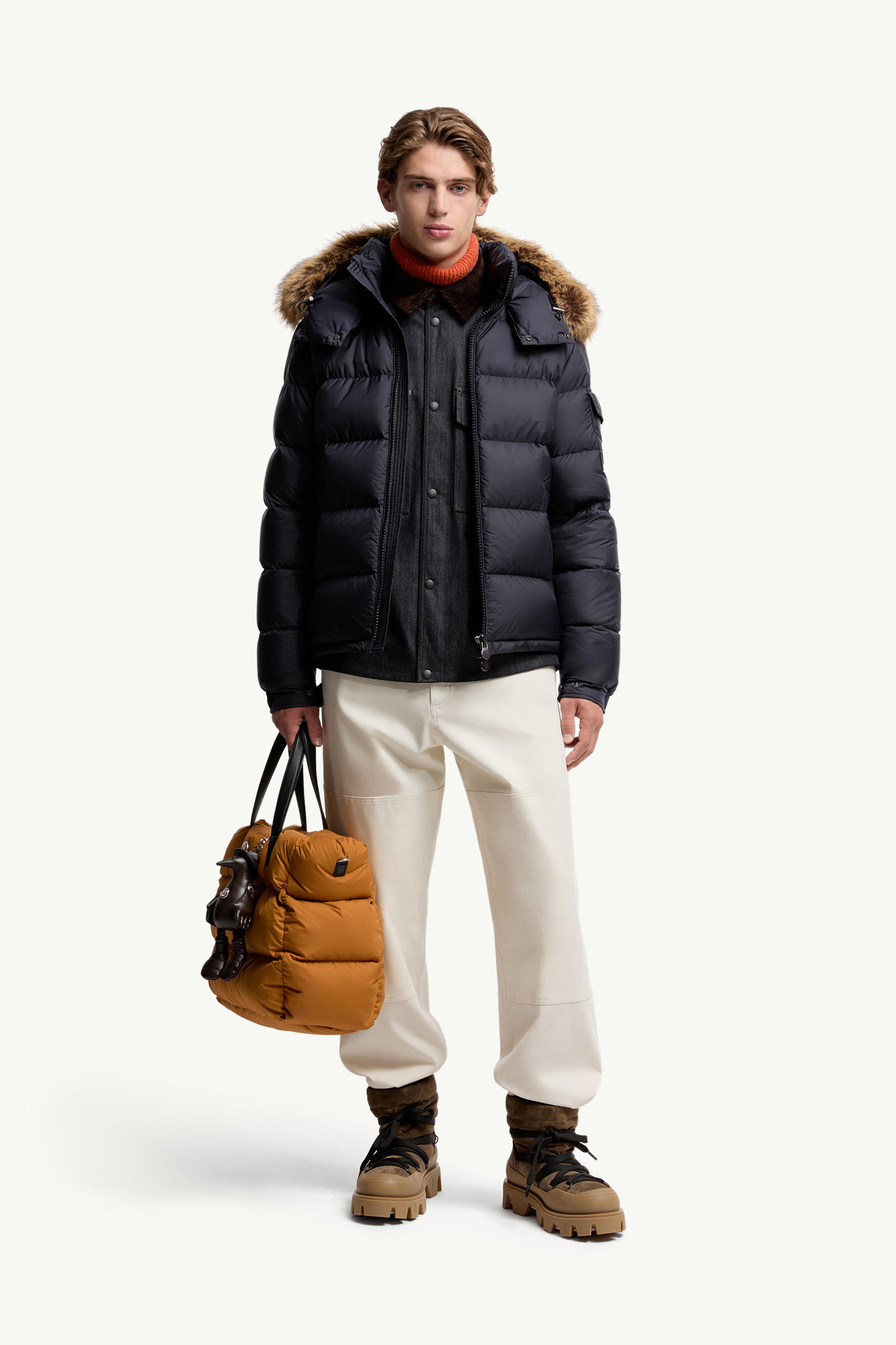 Plumífero corto con capucha Mayaf Hombre Azul marino Moncler 0
