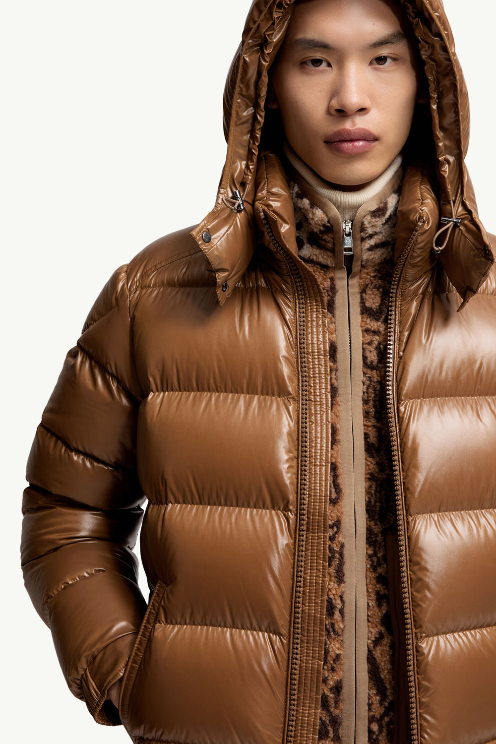 Moncler Maya Hooded Short Down Jacket Men Beige Moncler 6