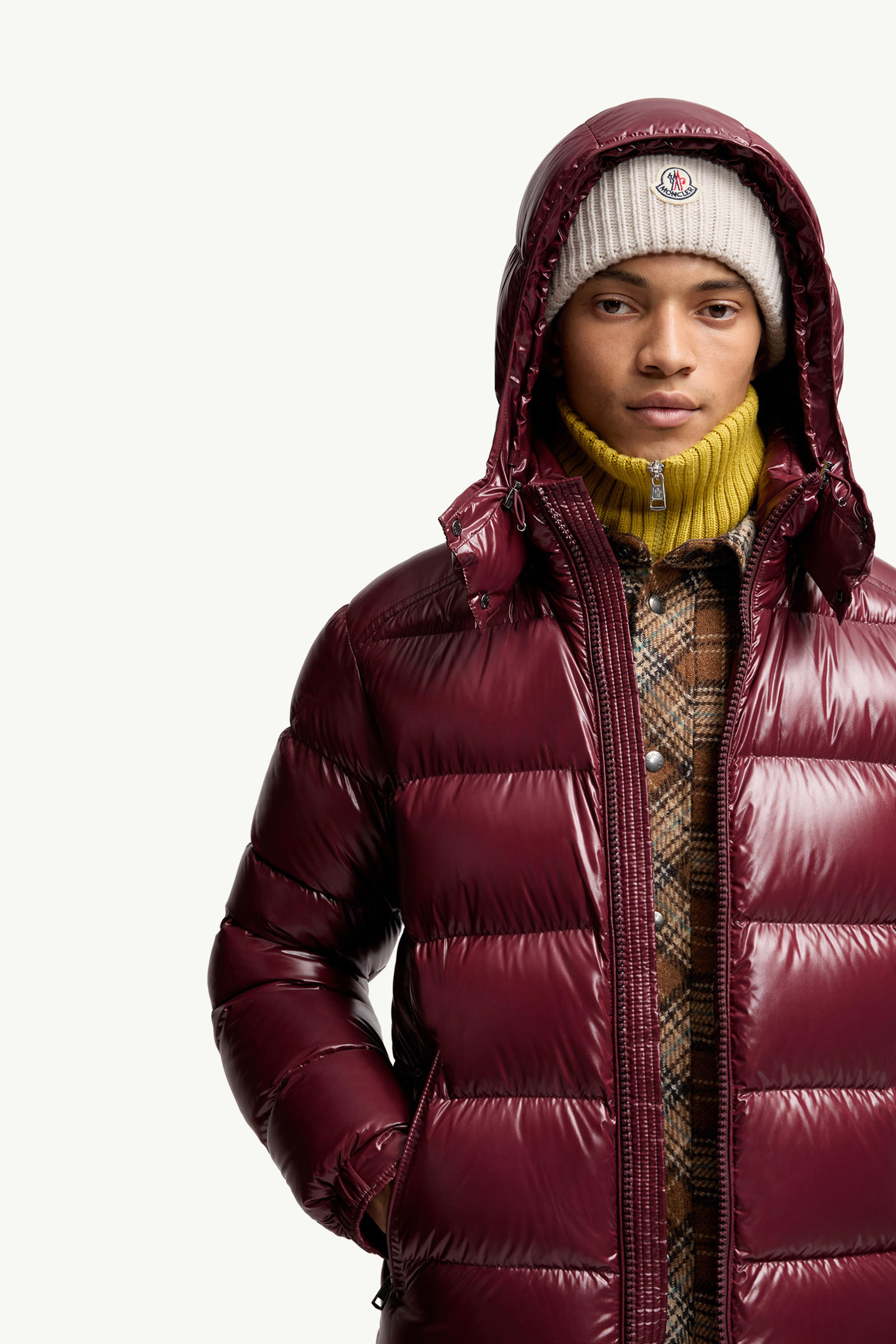 Moncler Maya Hooded Short Down Jacket Men Burgundy Moncler 7