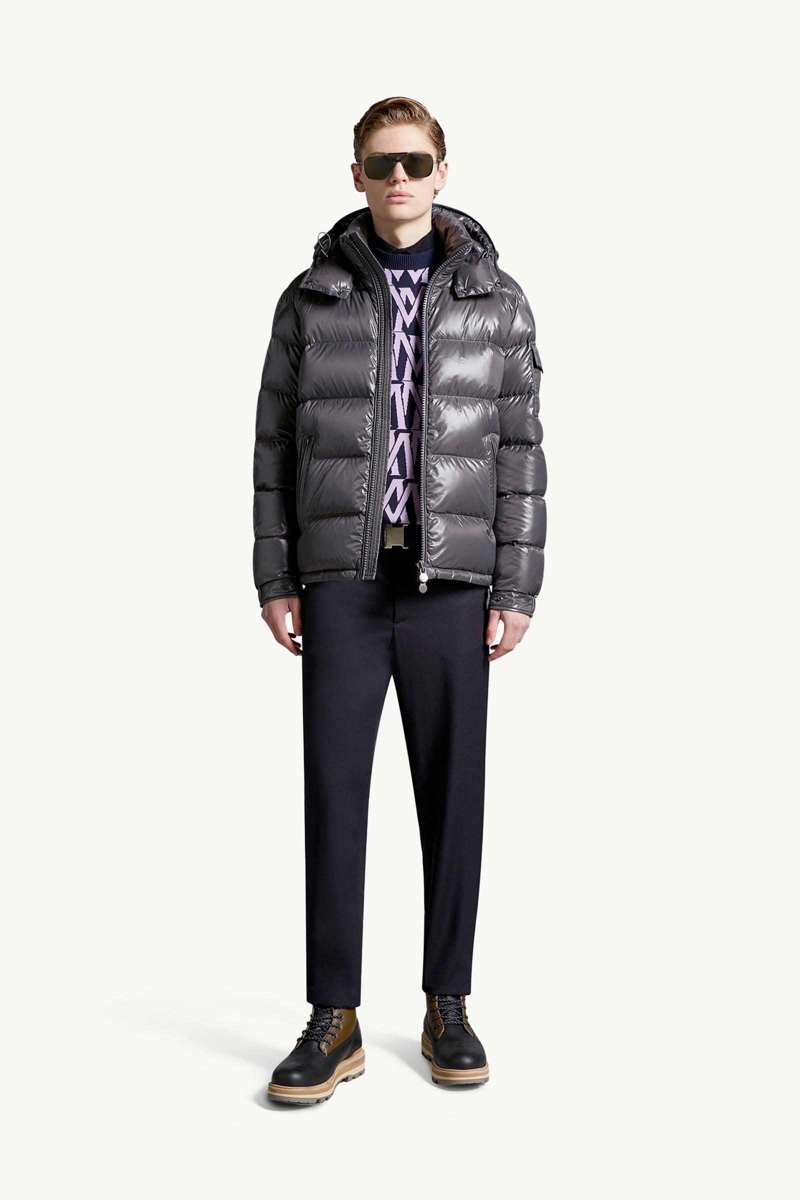 Moncler Maya kurze Daunenjacke mit Kapuze Herren Dunkelgrau Moncler 0