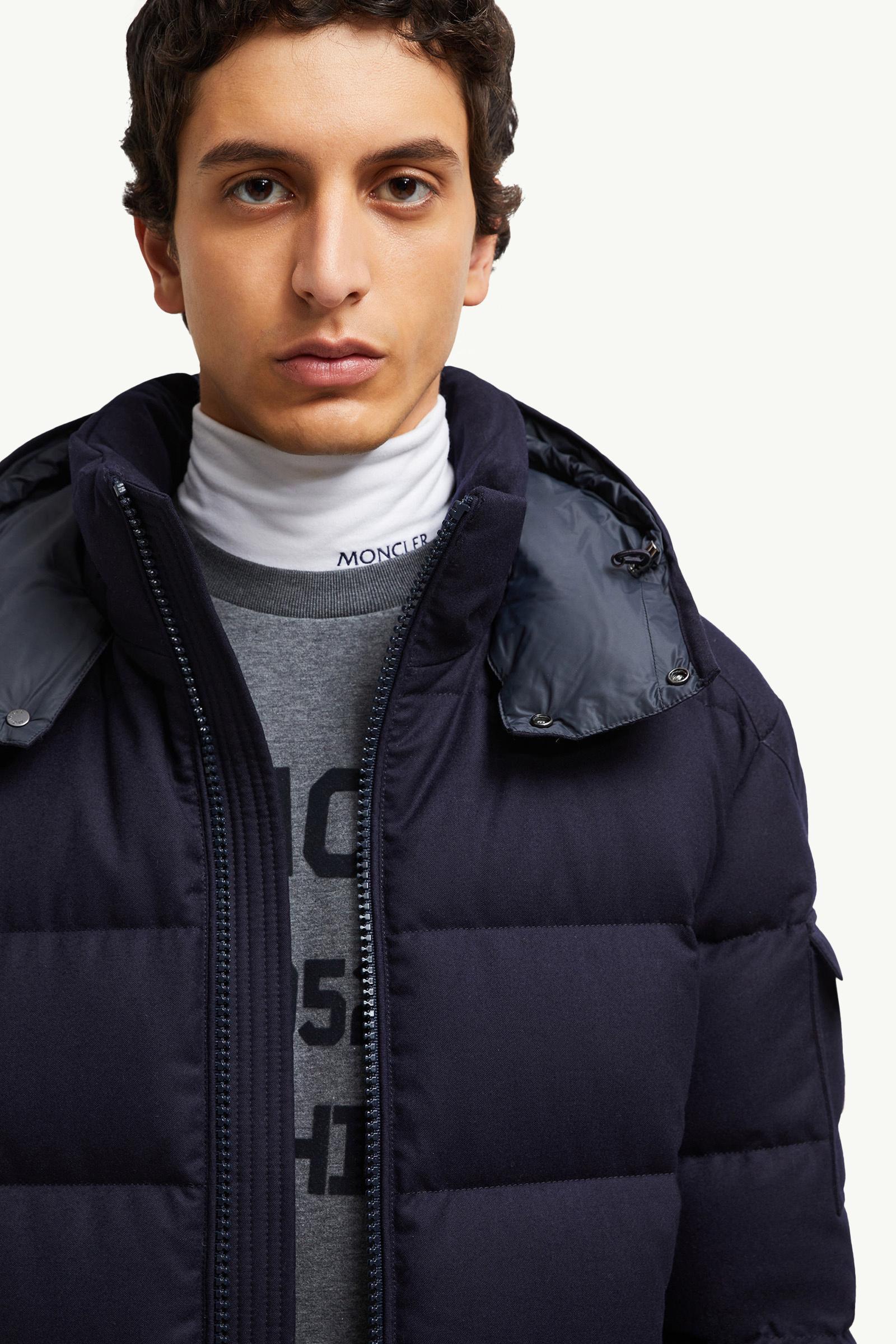 Montgenevre Hooded Wool Flannel Short Down Jacket Men Navy Blue Moncler 1