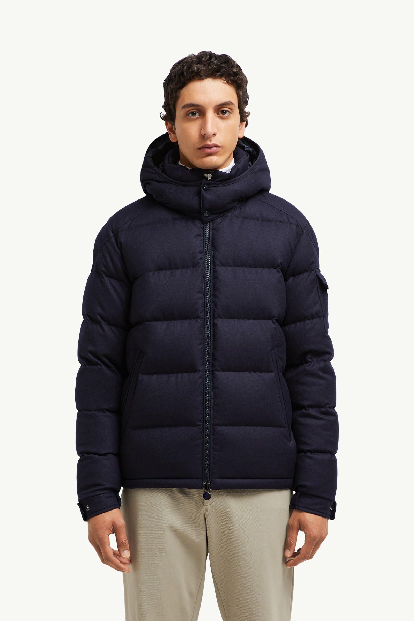 Montgenevre kurze Daunenjacke aus Wolle und Flanell mit Kapuze Herren Navyblau Moncler 3