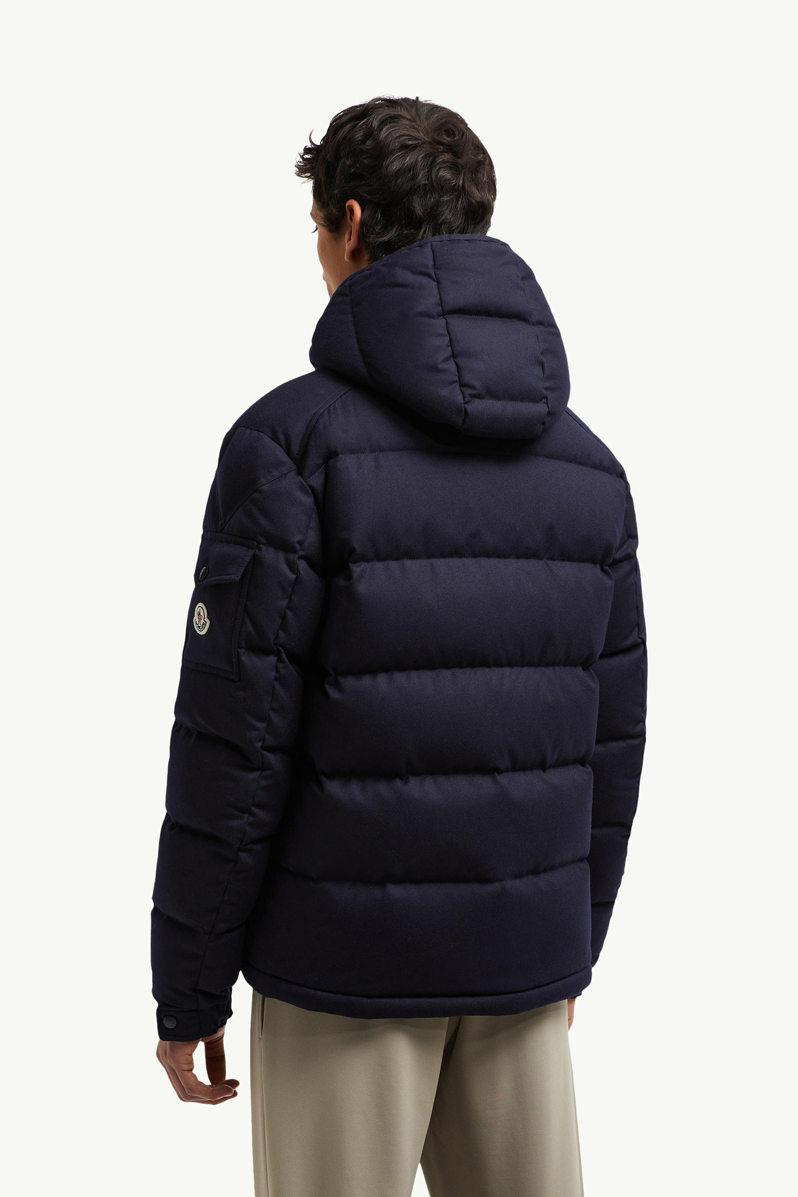 Montgenevre Hooded Wool Flannel Short Down Jacket Men Navy Blue Moncler 4