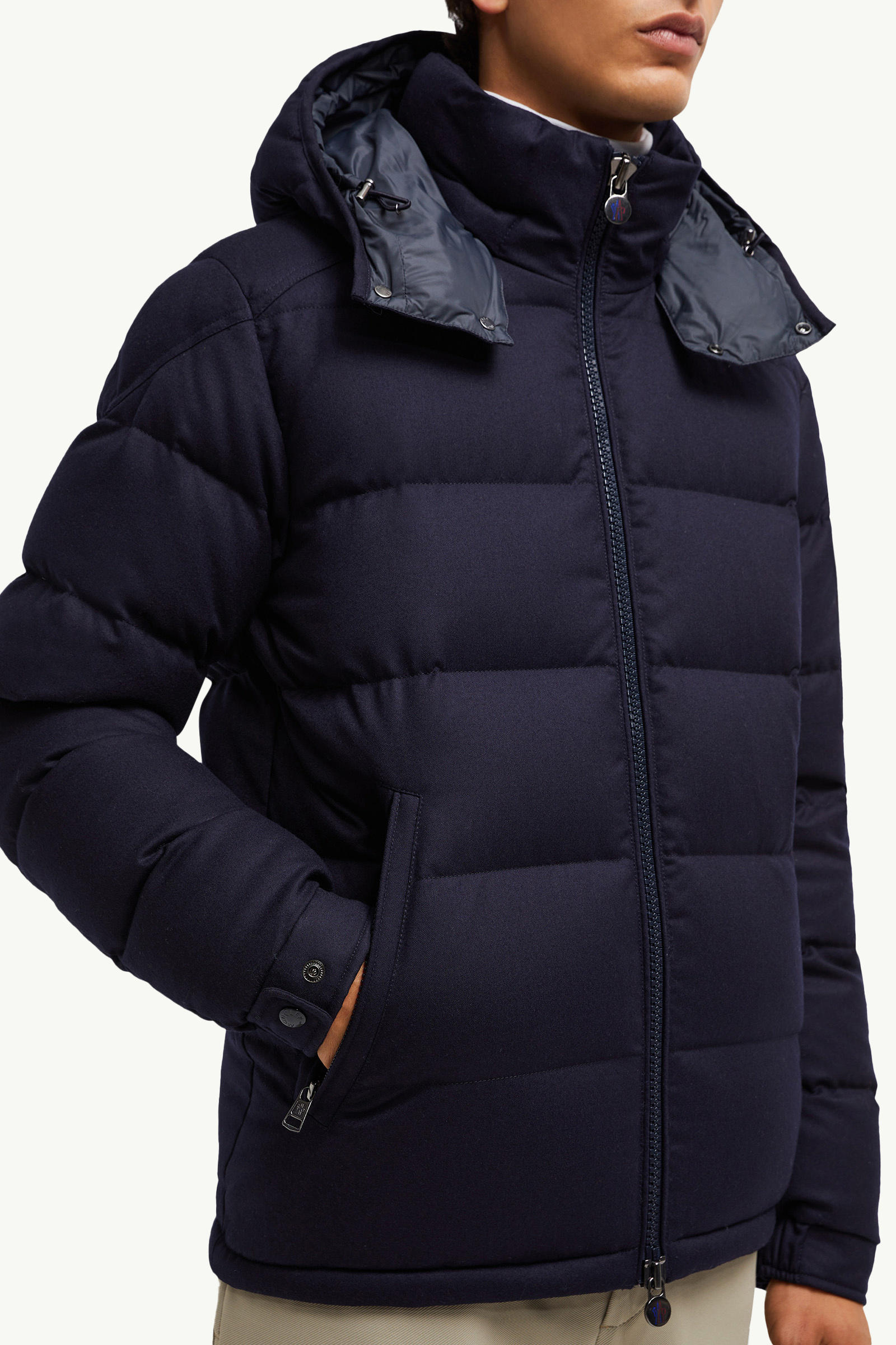 Montgenevre Hooded Wool Flannel Short Down Jacket Men Navy Blue Moncler 5