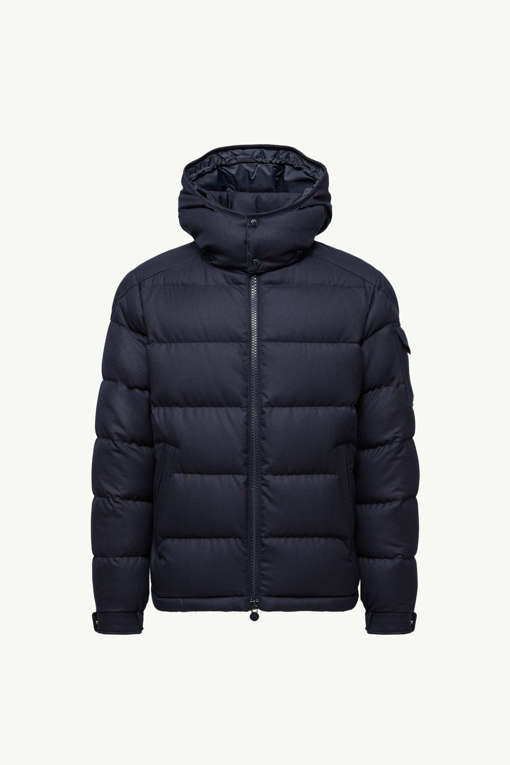 Montgenevre Hooded Wool Flannel Short Down Jacket Men Navy Blue Moncler 2