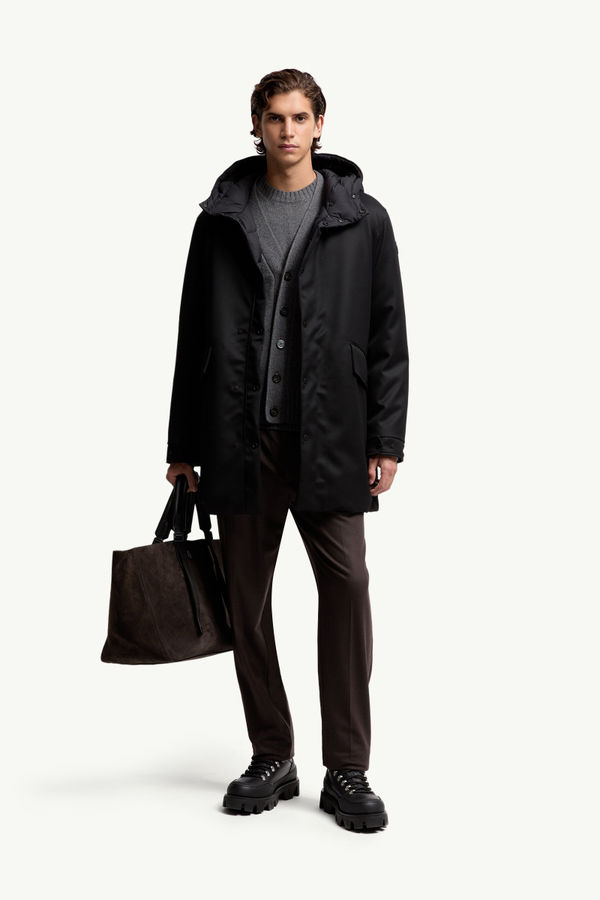 Merri Reversibe Wool Hooded Long Down Jacket Men Black Moncler 0