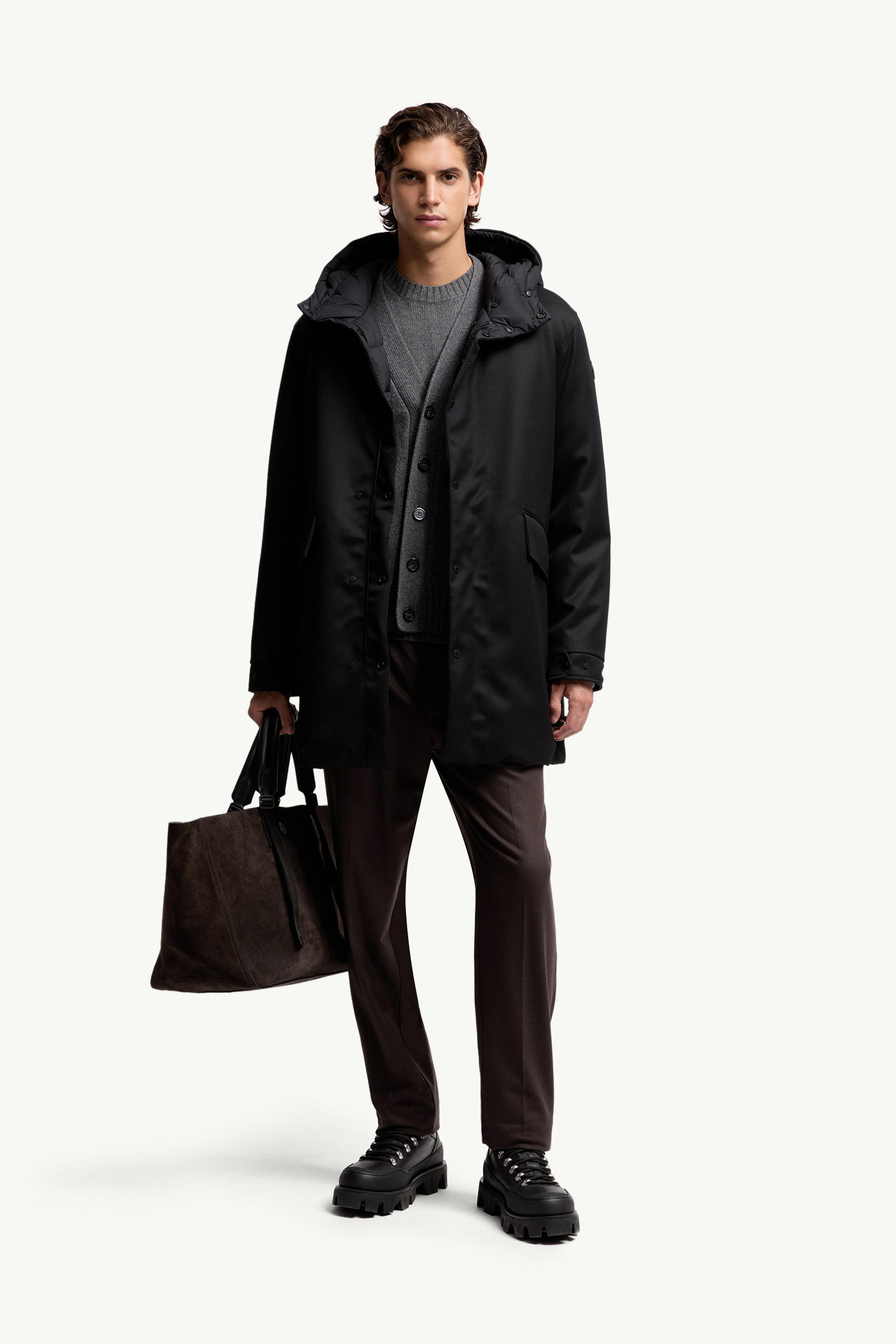 Merri Reversibe Wool Hooded Long Down Jacket Men Black Moncler 0