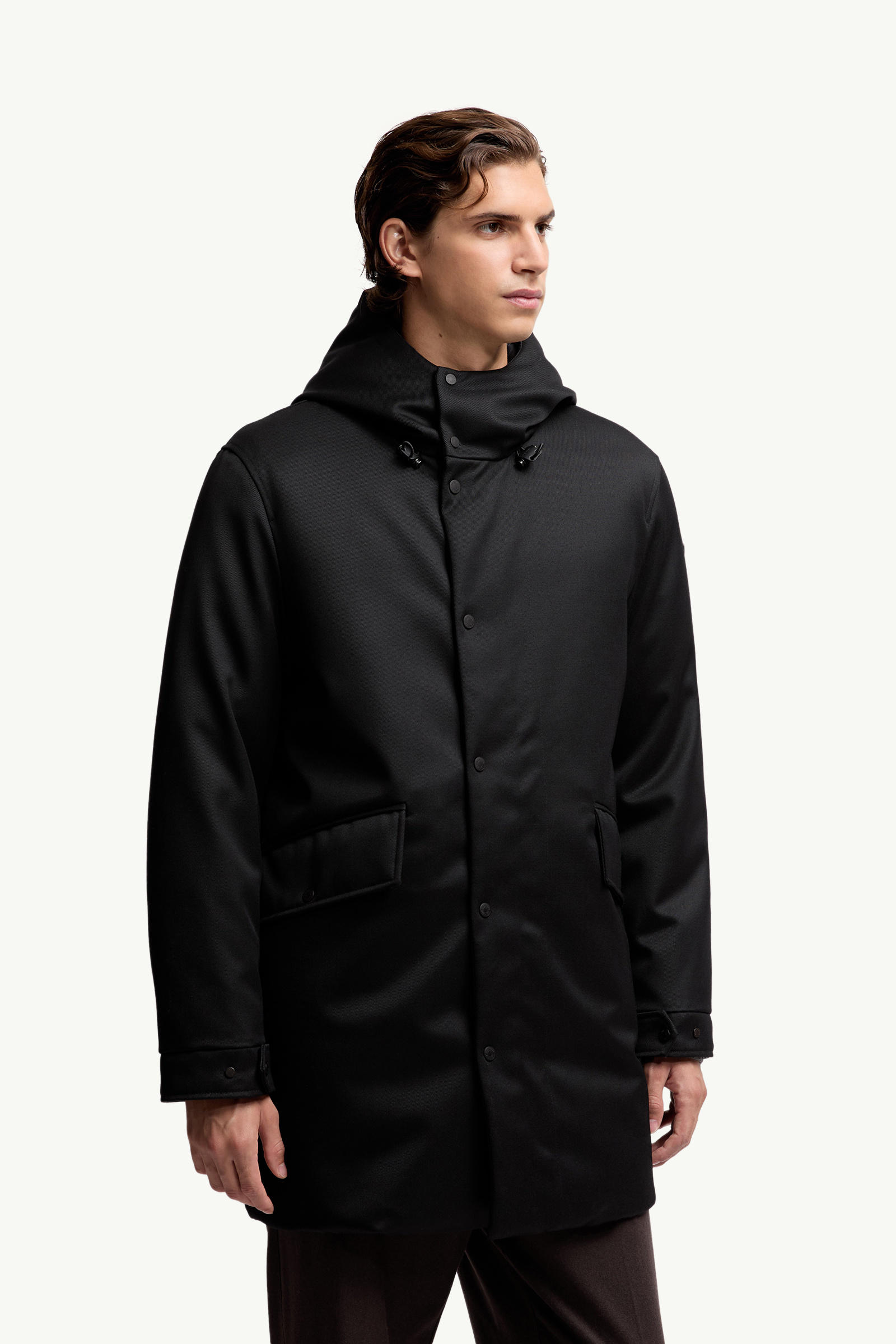Merri Reversibe Wool Hooded Long Down Jacket Men Black Moncler 3