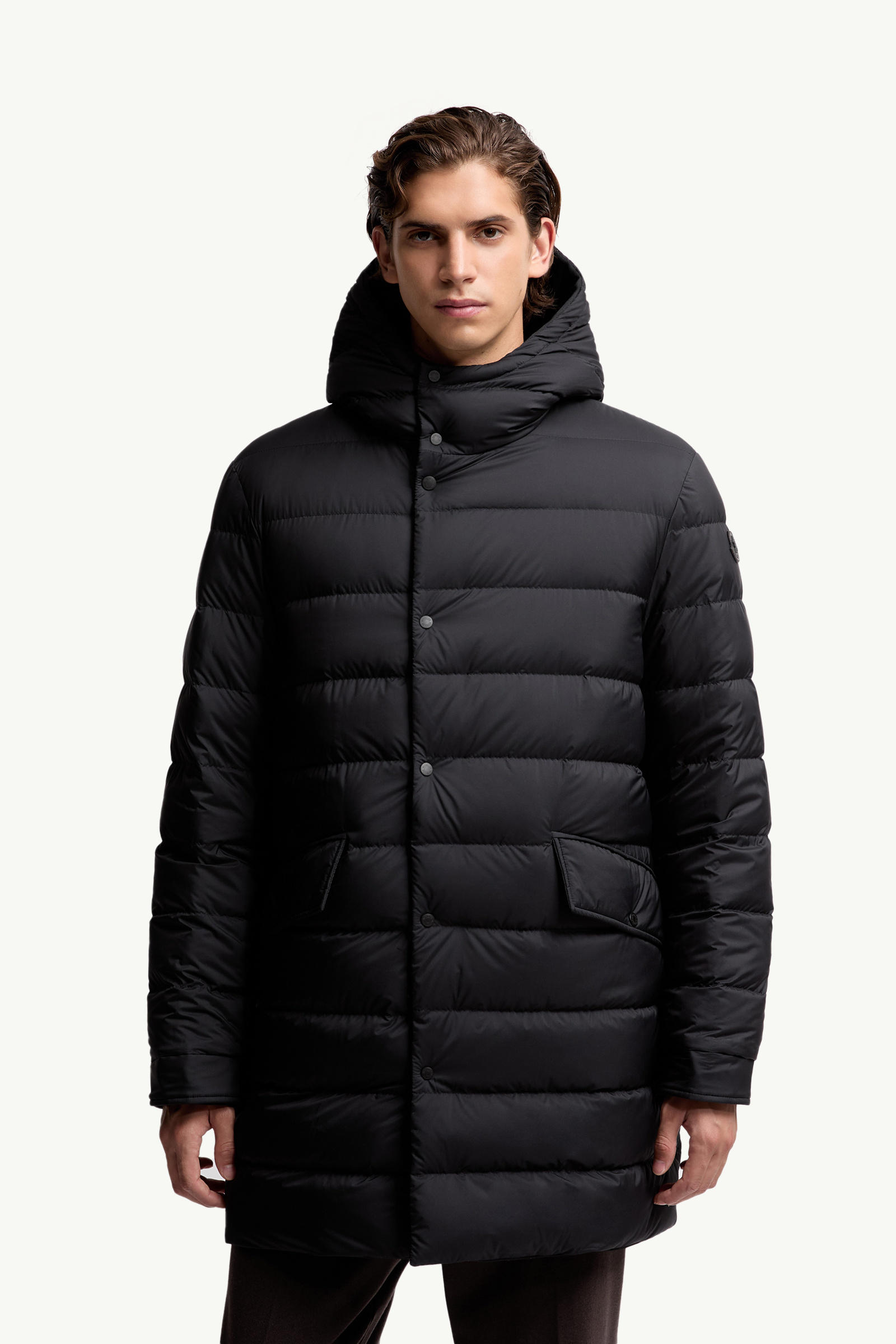 Merri Reversibe Wool Hooded Long Down Jacket Men Black Moncler 5