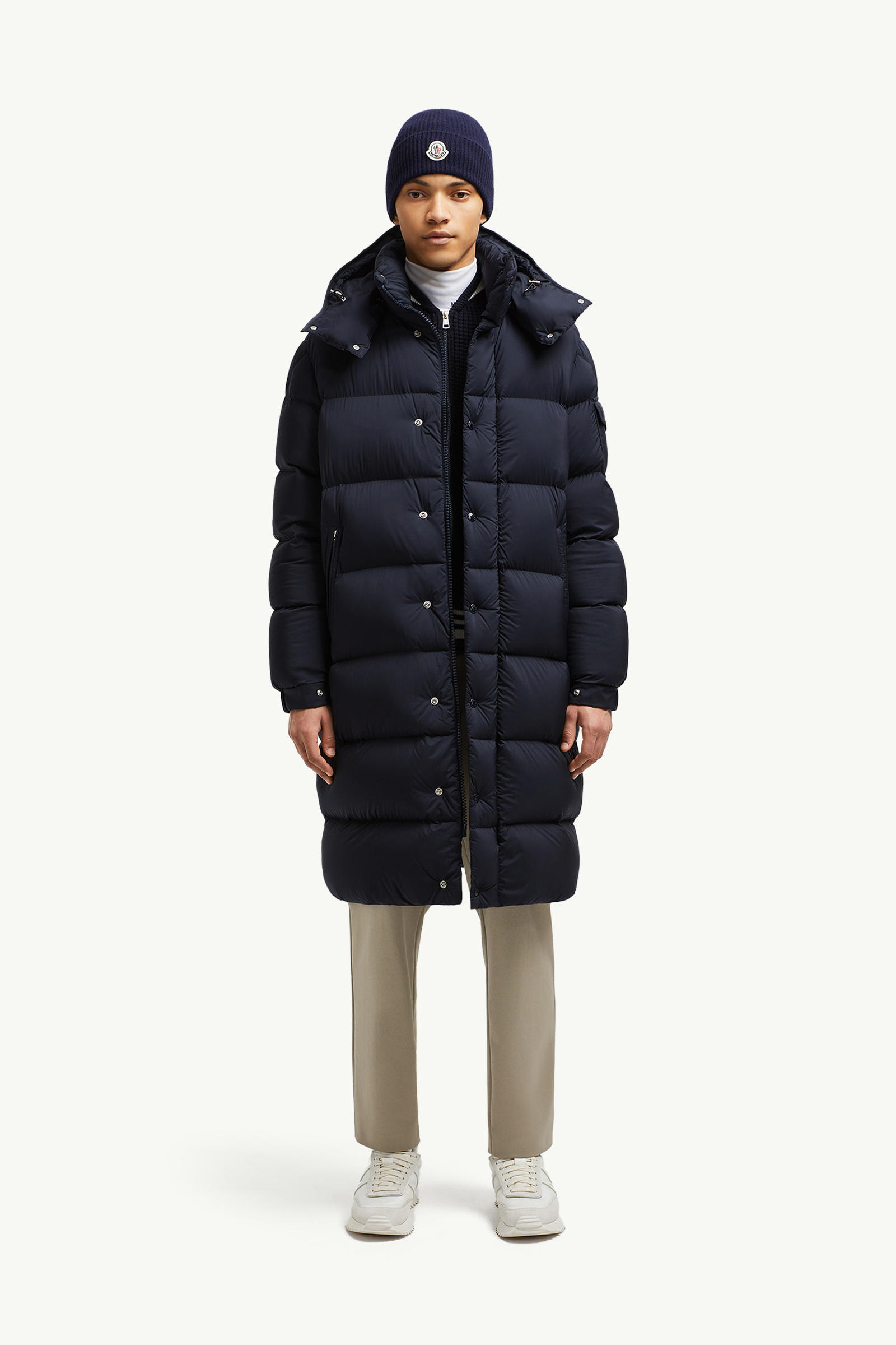 Hanoverian Hooded Long Down Jacket Men Night Blue Moncler 0