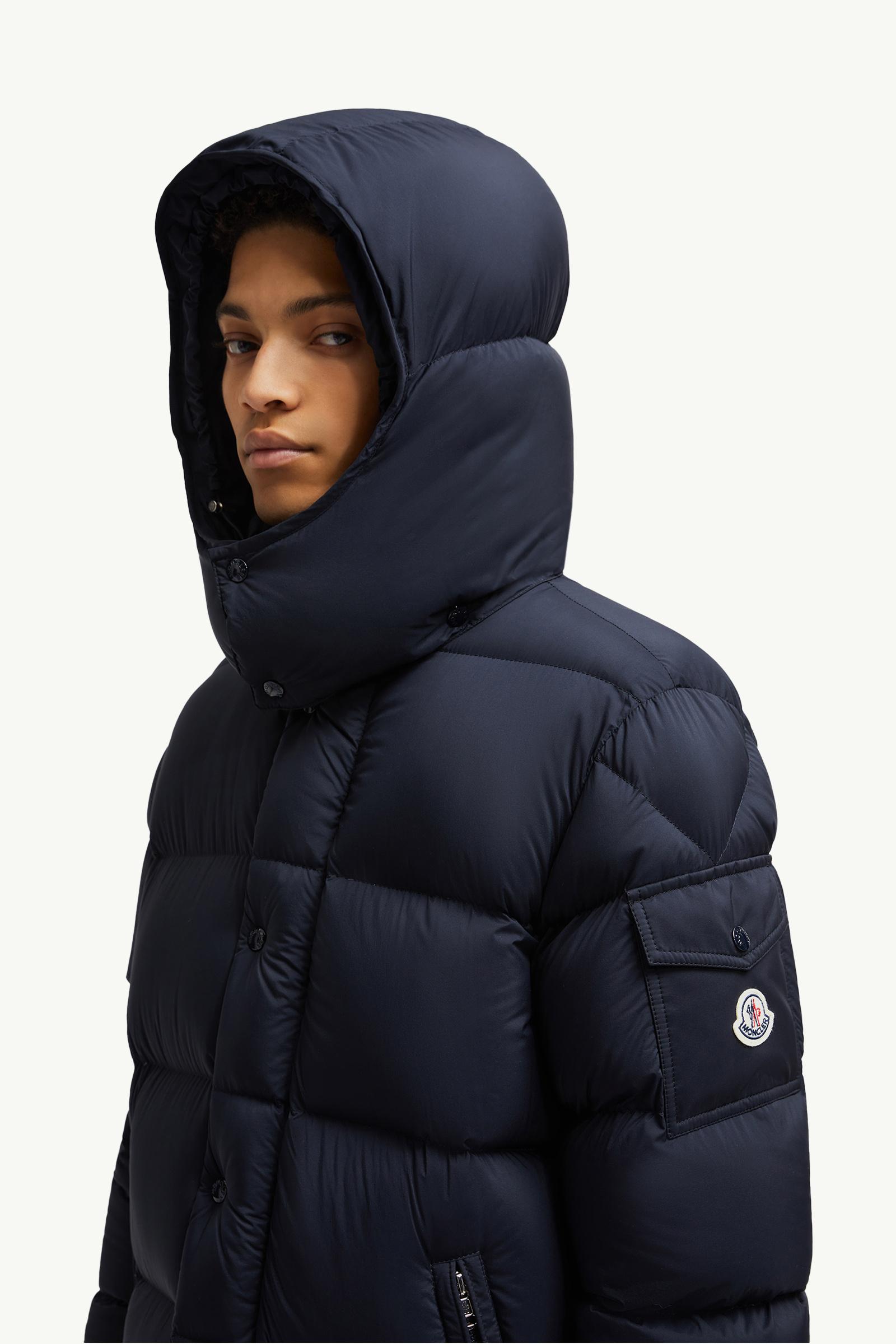 Hanoverian Hooded Long Down Jacket Men Night Blue Moncler 1