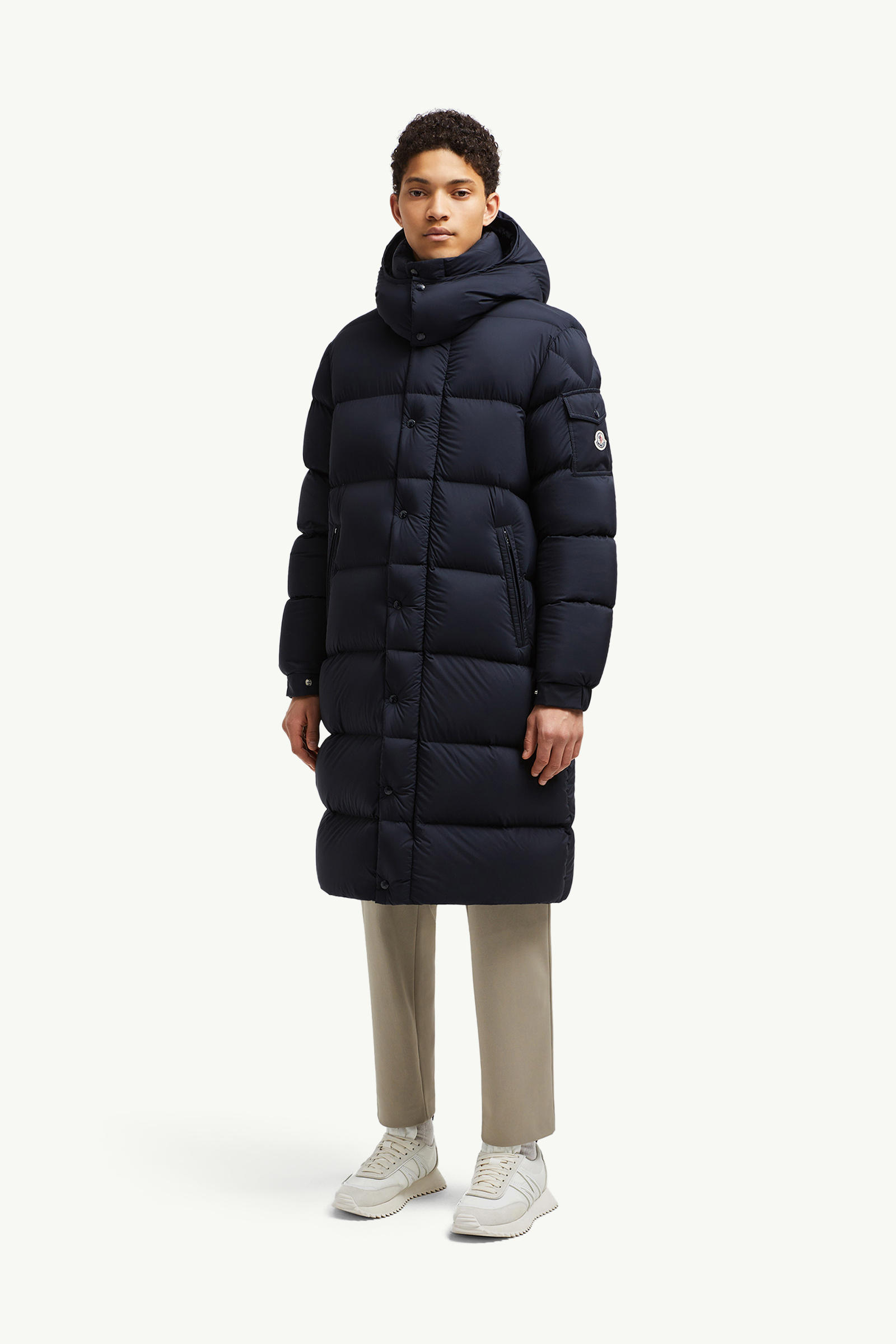 Hanoverian Hooded Long Down Jacket Men Night Blue Moncler 3