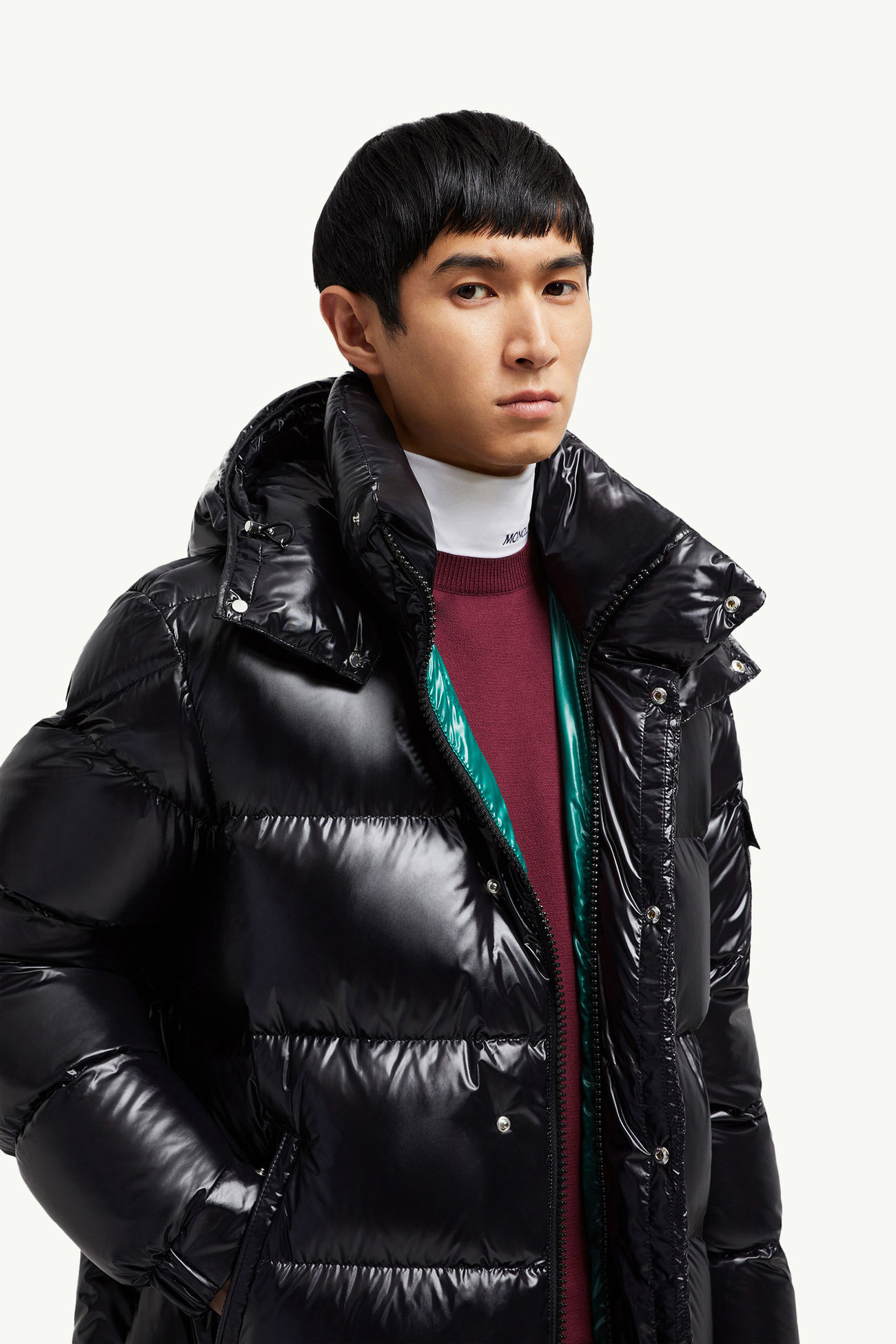 Hanoverian 후드 스퀘어 퀼팅 롱 다운 재킷 남성 블랙 Moncler 6