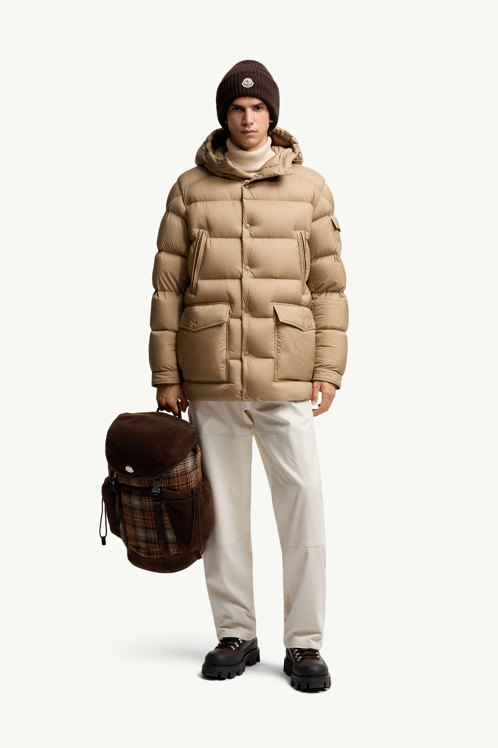 Bretagne Hooded Short Down Jacket Men Beige Moncler 0