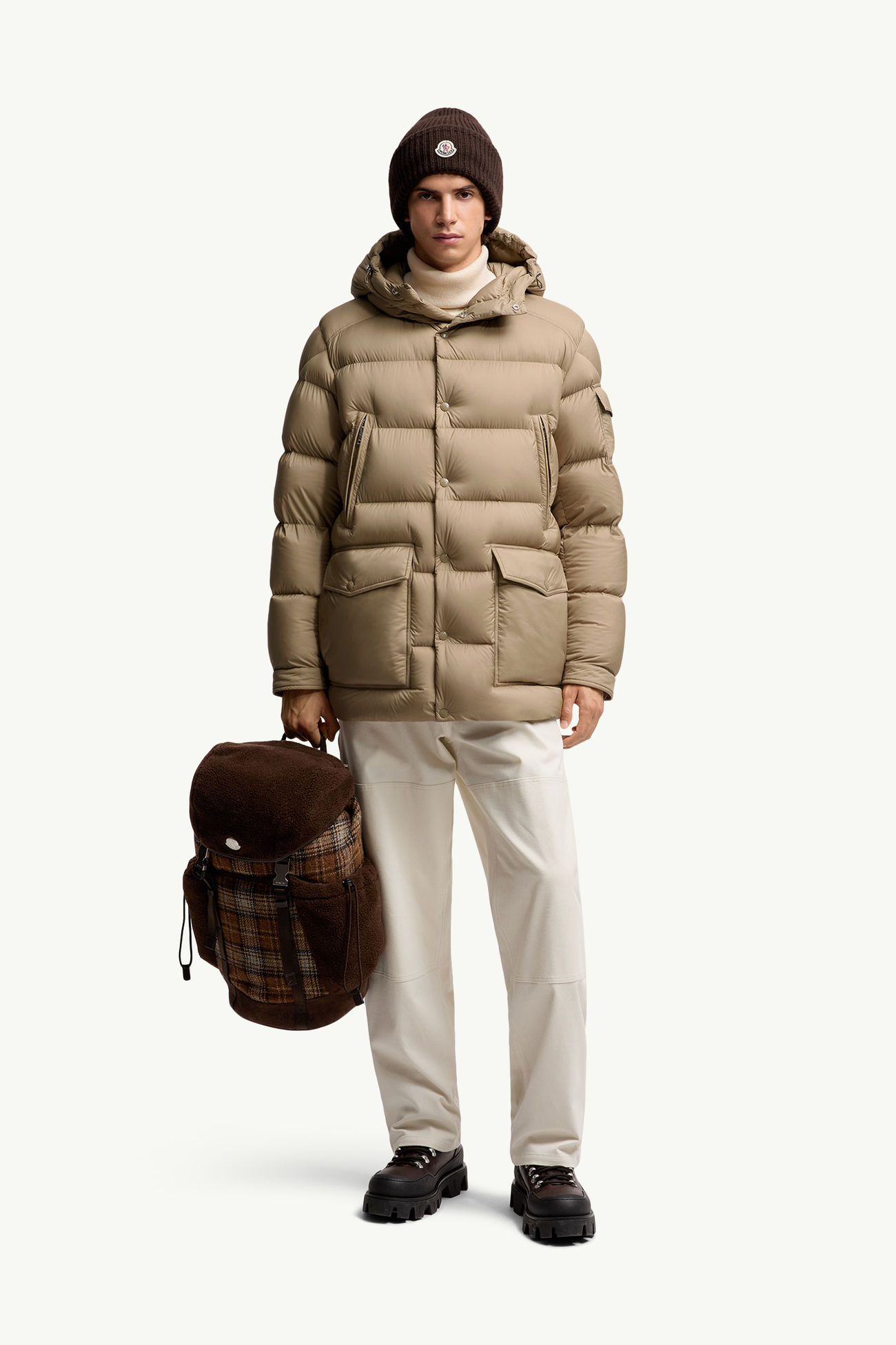 Bretagne mittellange Daunenjacke mit Kapuze Herren Beige Moncler 0