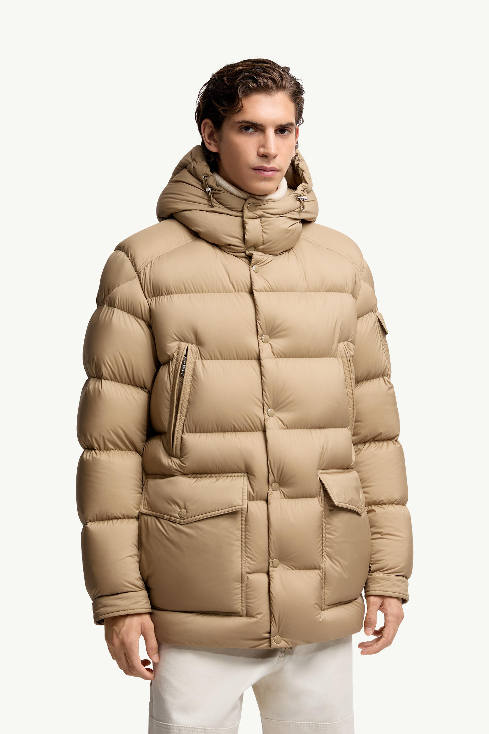 Bretagne Hooded Short Down Jacket Men Beige Moncler 3