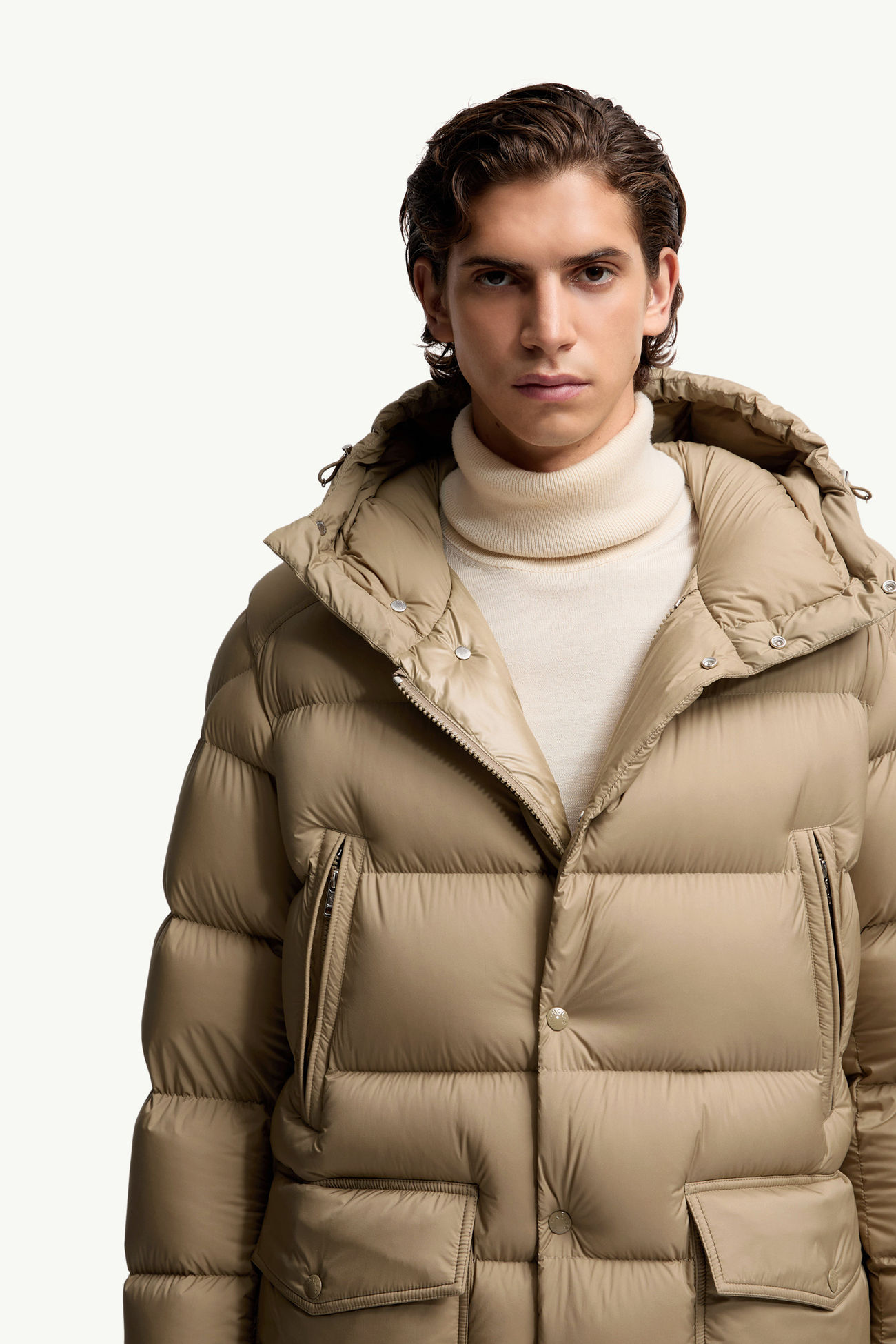 Bretagne Hooded Mid-Length Down Jacket Men Beige Moncler 6