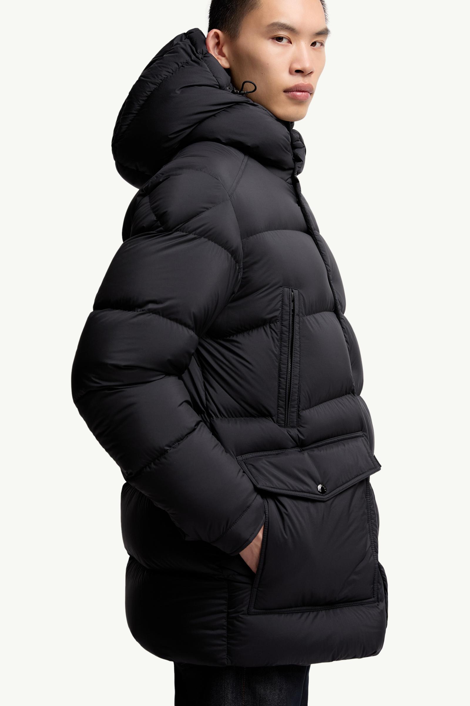 Black Bretagne Hooded Mid-Length Down Jacket - Short Down Jackets