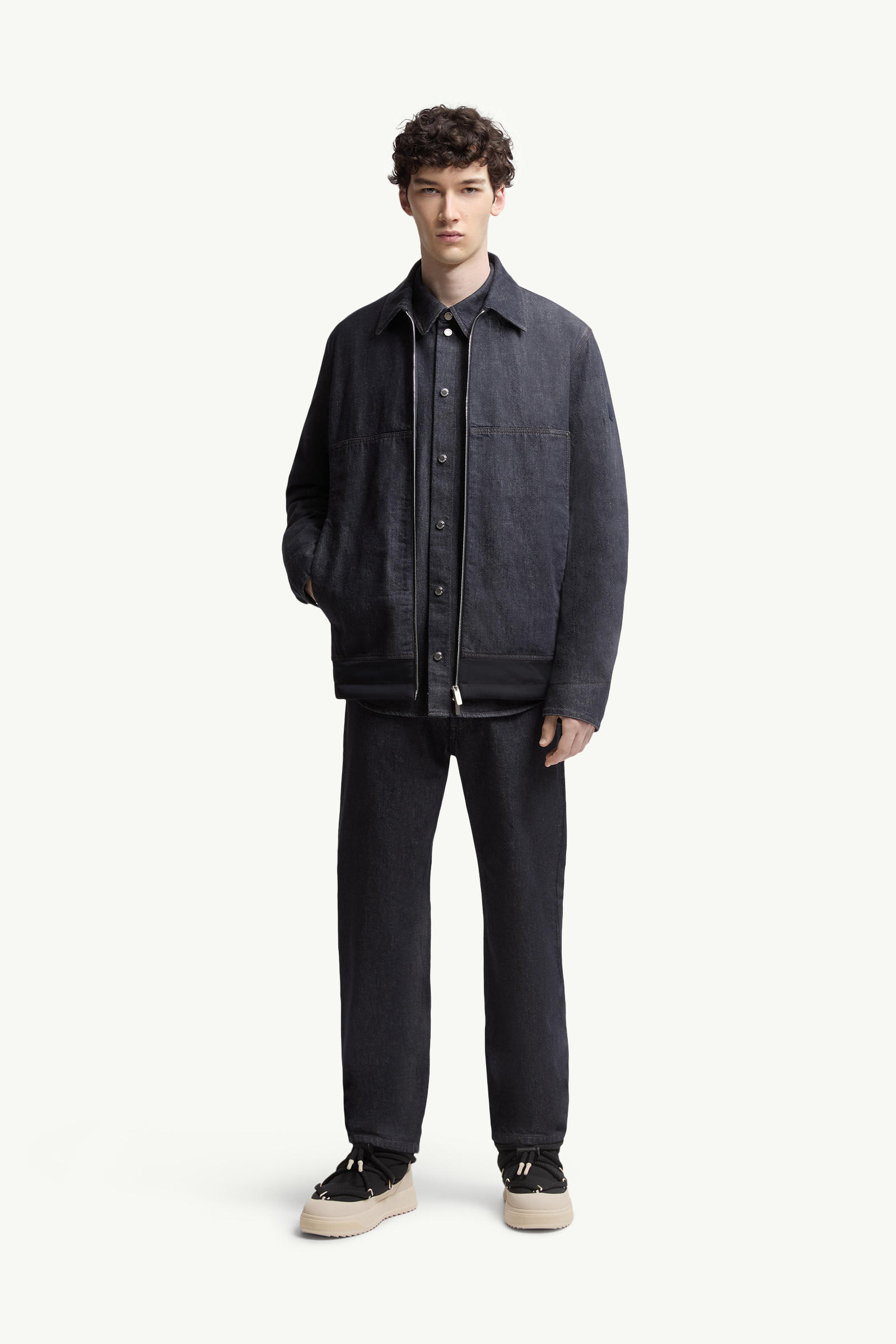 Ormoy Denim Down Shirt Jacket Men Denim Blue Moncler 0