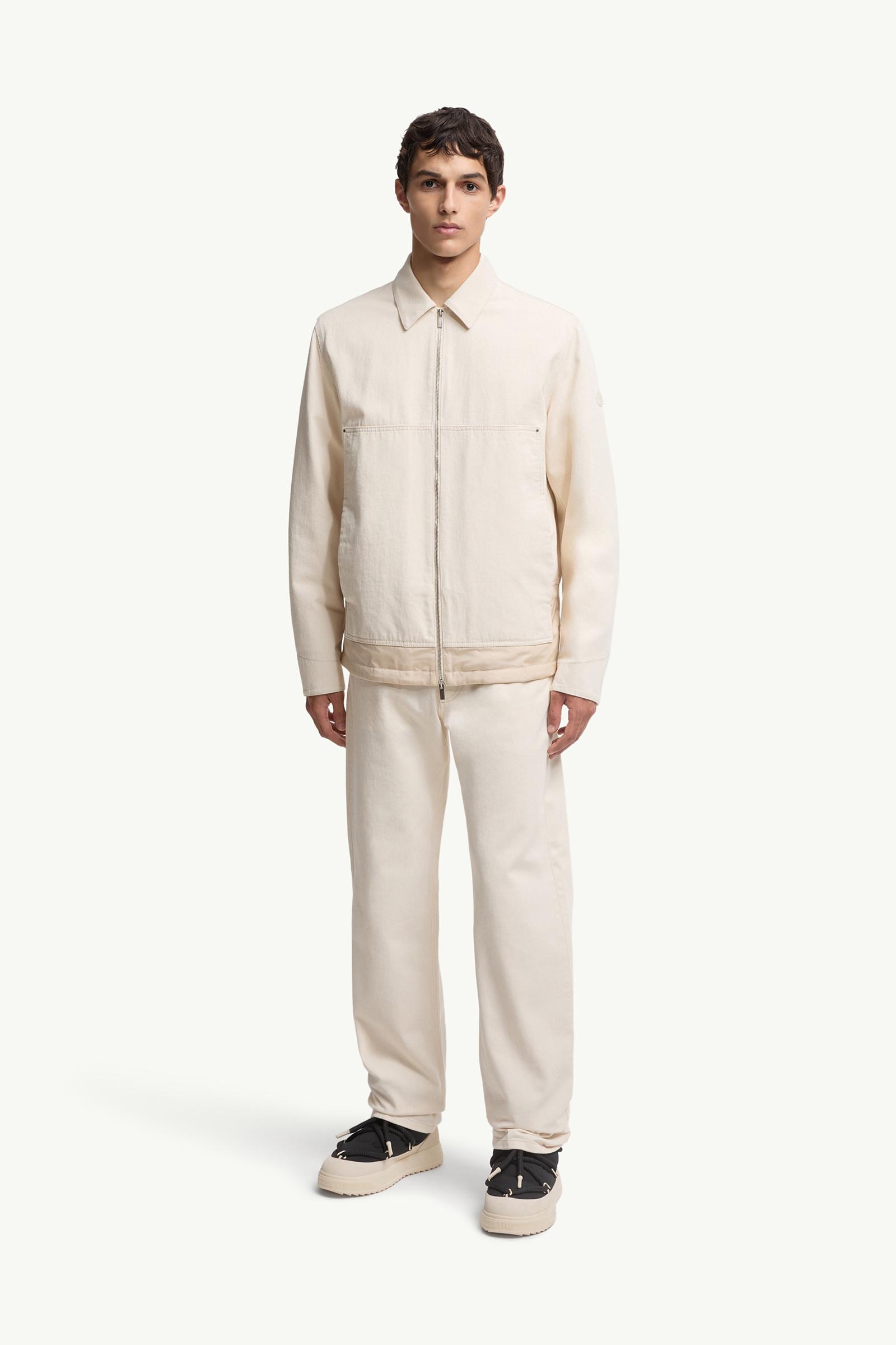 White Ivory Ormoy Denim Down Shirt Jacket - Short Down Jackets for