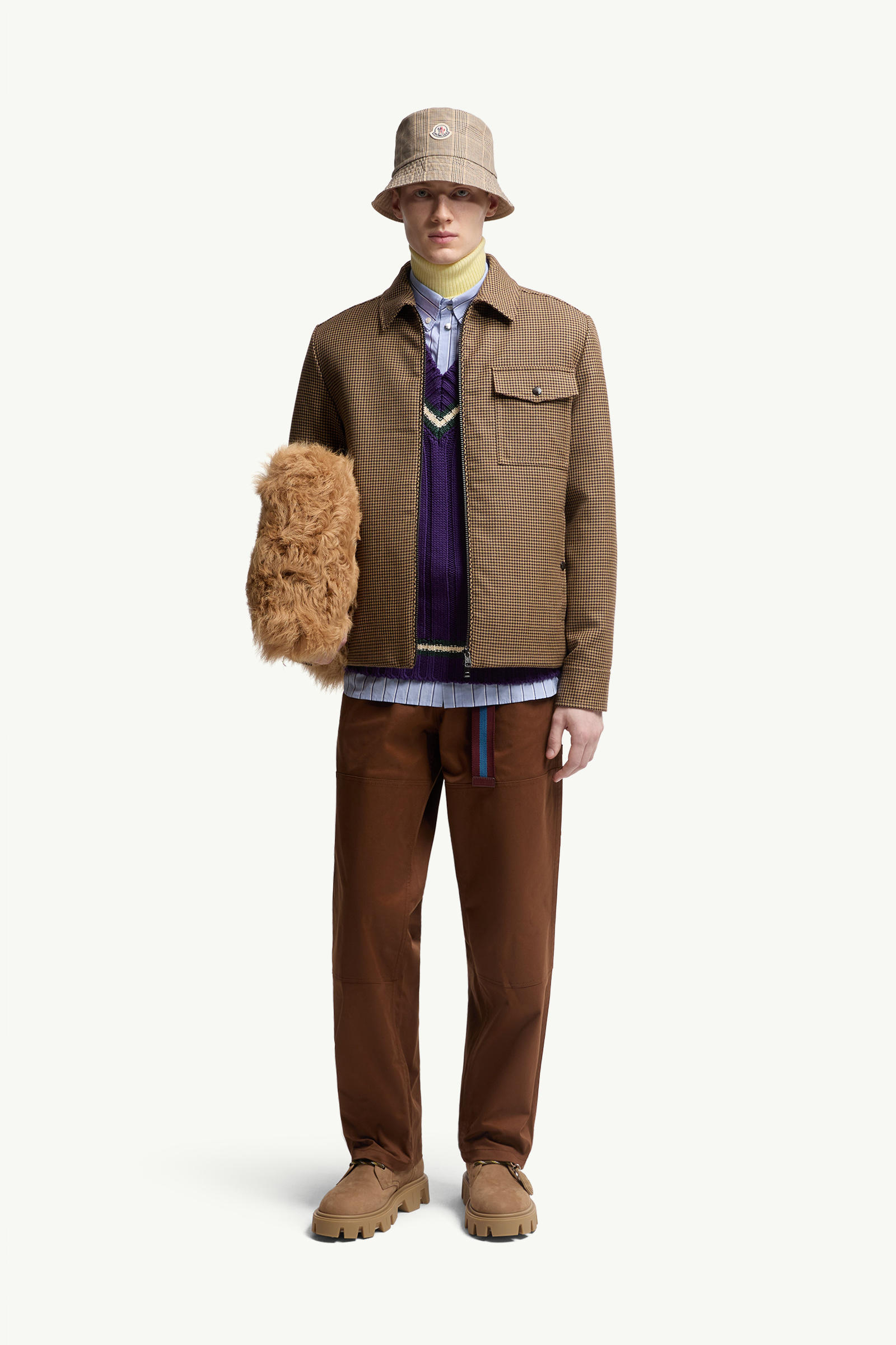 Escaut Wool Down Shirt Jacket Men Brown Moncler 0