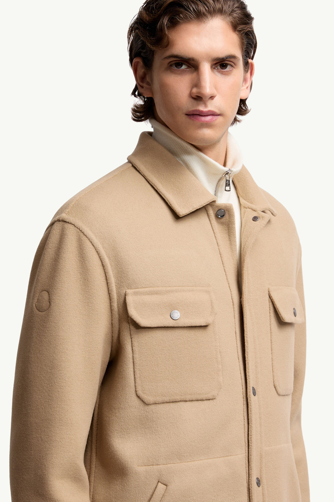 Giacca Camicia Reversibile in Lana Tagnit Uomo Marrone Moncler 6