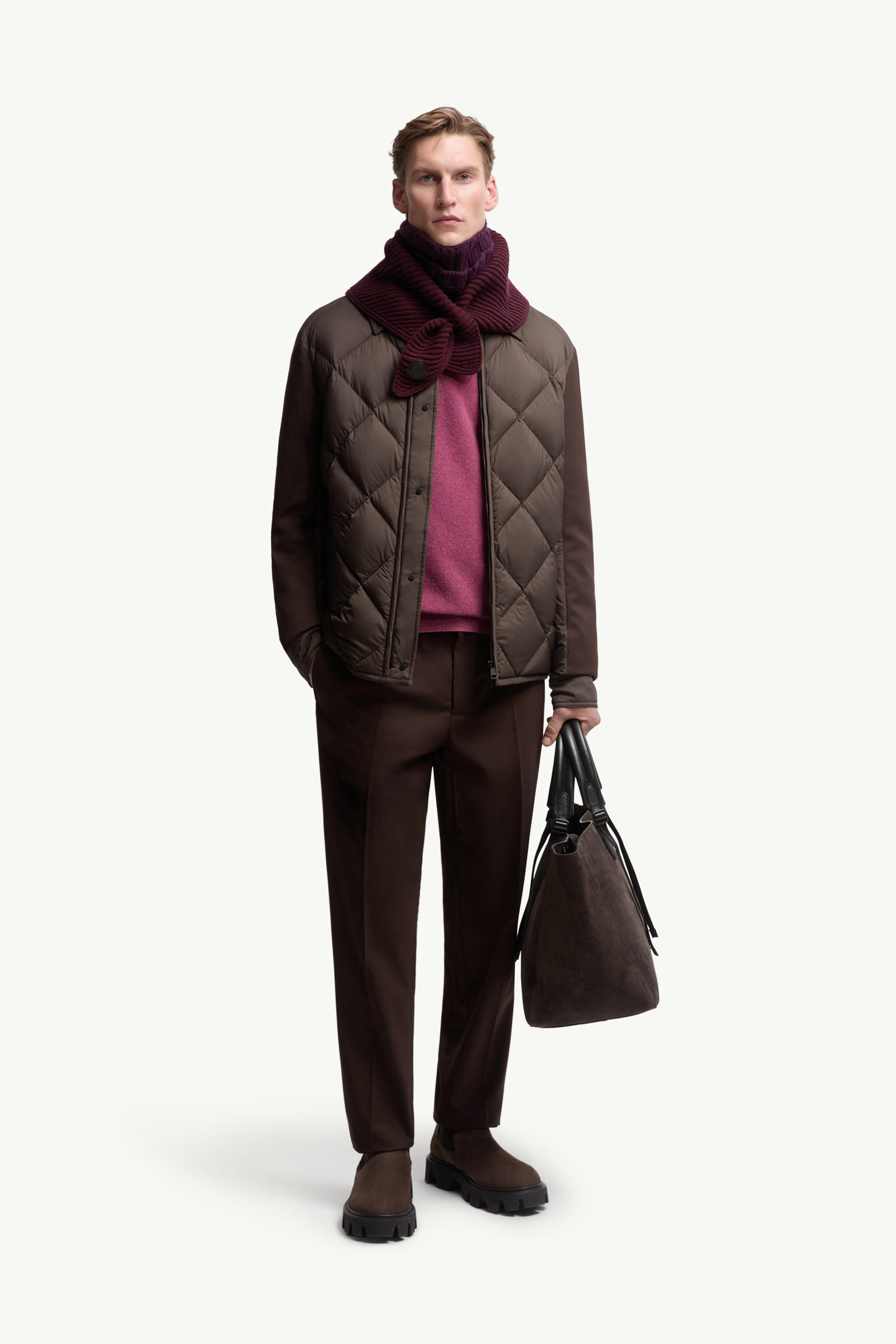 Aiguille Diamond-Quilted Down Shirt Jacket Men Brown Moncler 0