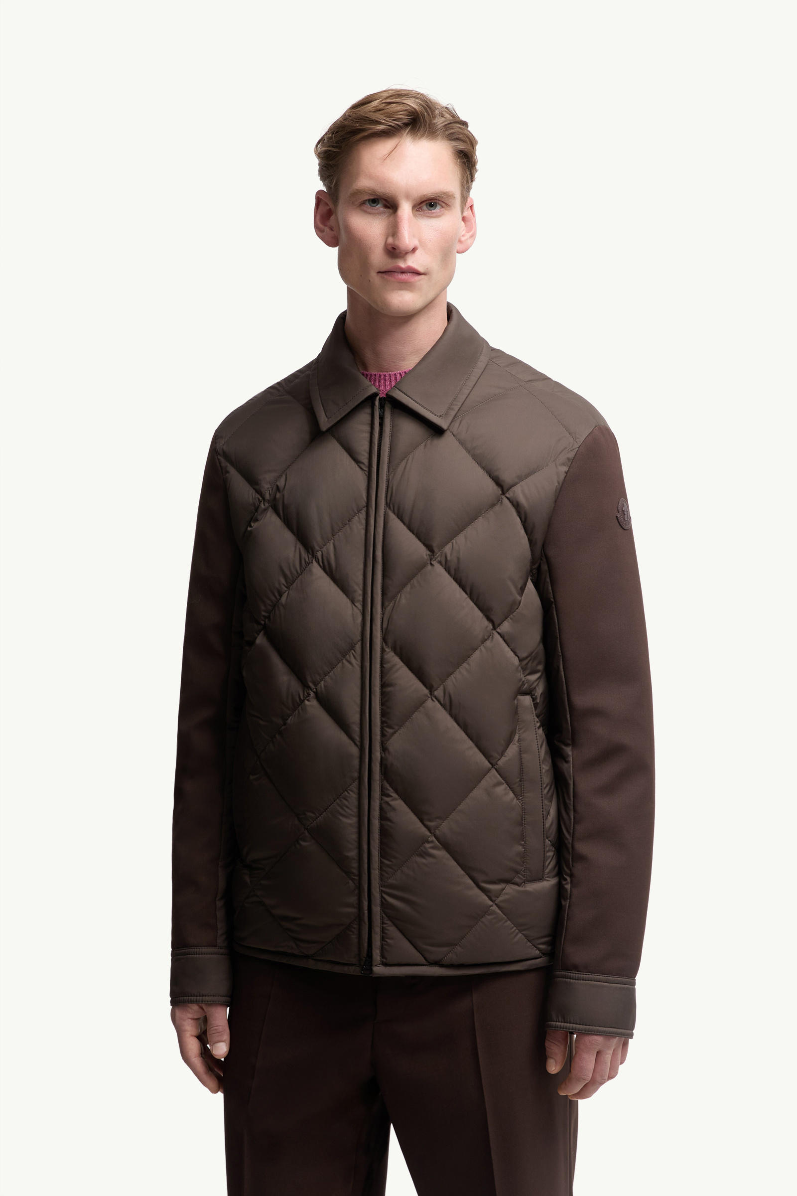 Aiguille Diamond-Quilted Down Shirt Jacket Men Brown Moncler 3