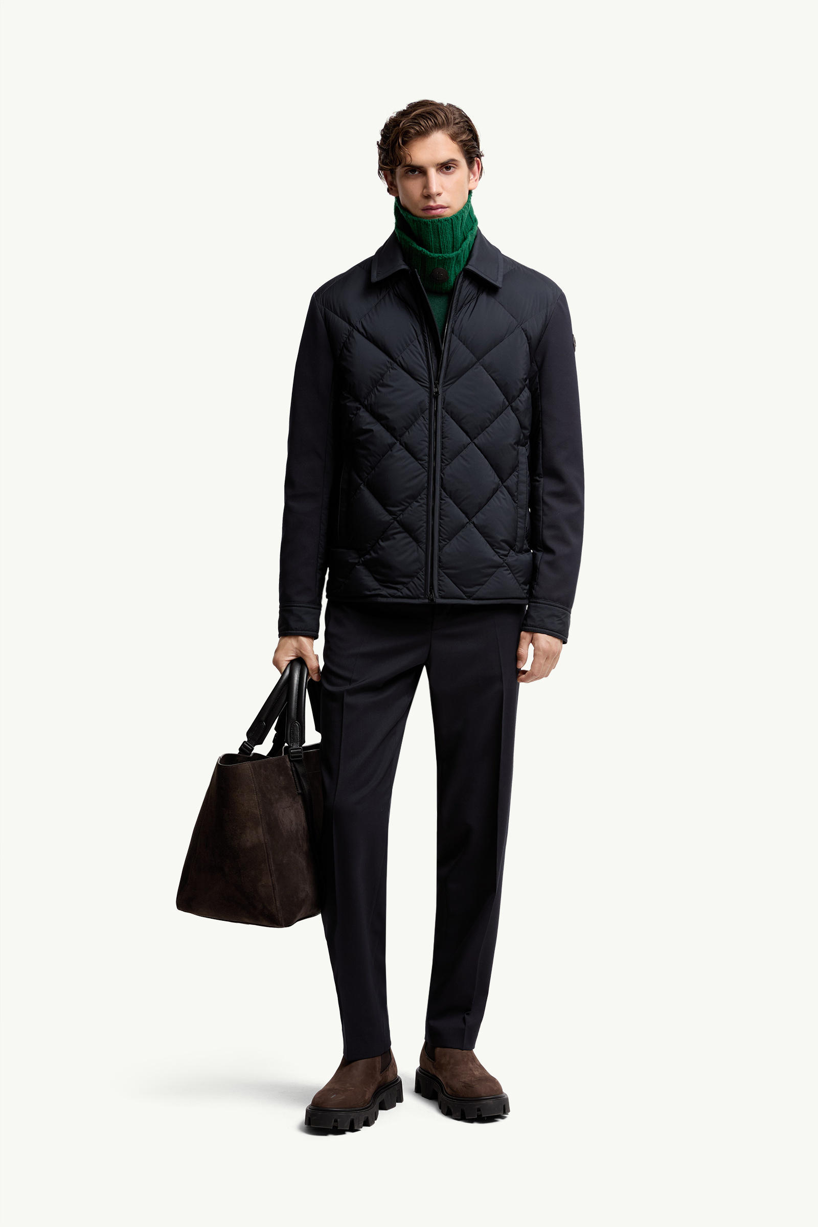 Aiguille Diamond-Quilted Down Shirt Jacket Men Blue Moncler 0