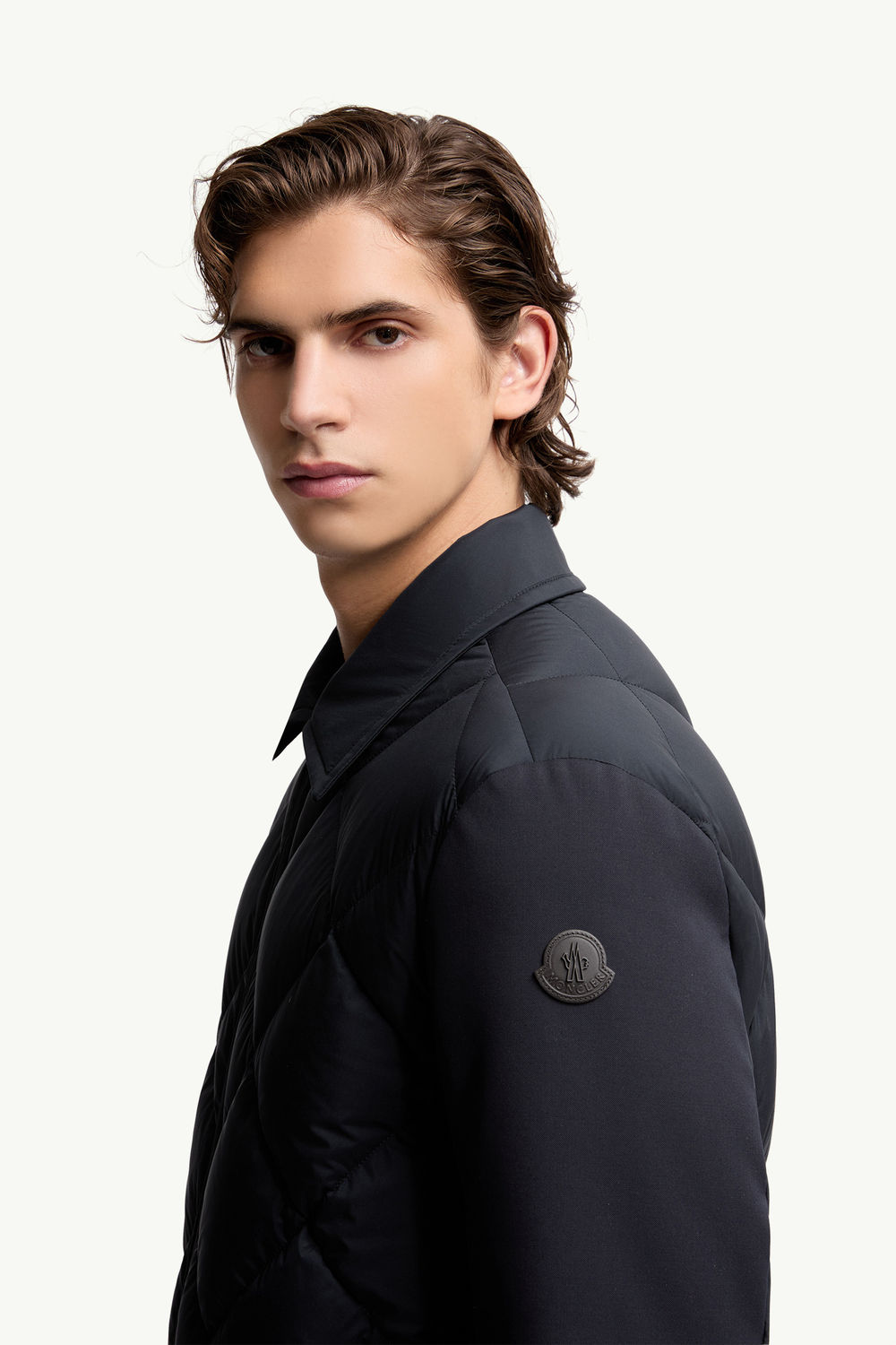 Aiguille Diamond-Quilted Down Shirt Jacket Men Blue Moncler 1