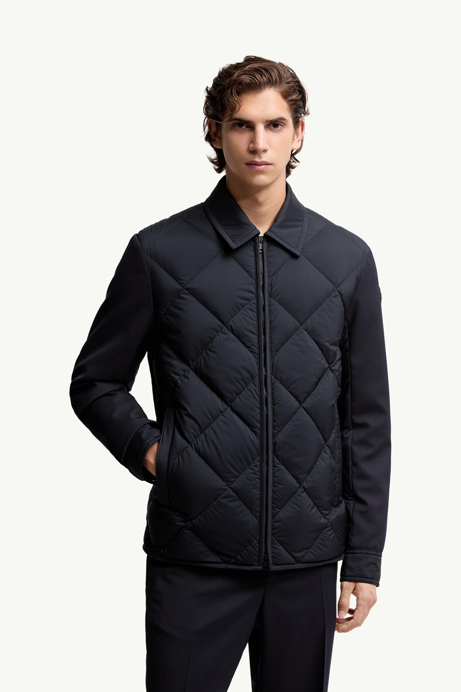 Aiguille Diamond-Quilted Down Shirt Jacket Men Blue Moncler 3