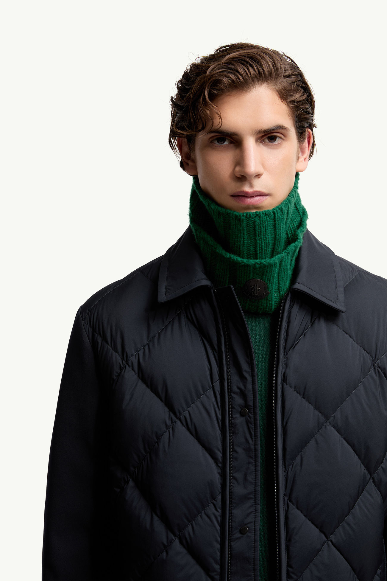 ブルー Aiguille ダウンシャツジャケット : ショートダウンジャケット 