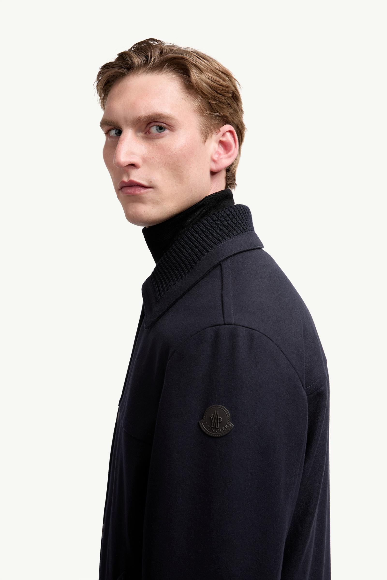 Emilion Wool Blend Hooded Short Down Jacket Men Navy Blue Moncler 1