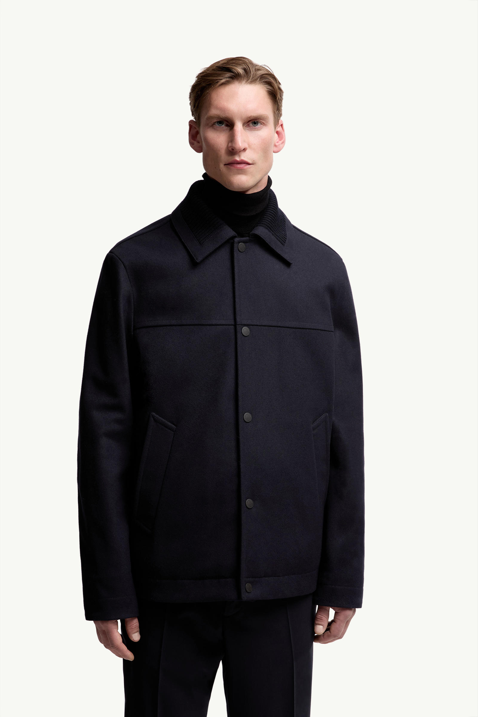 Emilion Wool Blend Hooded Short Down Jacket Men Navy Blue Moncler 3