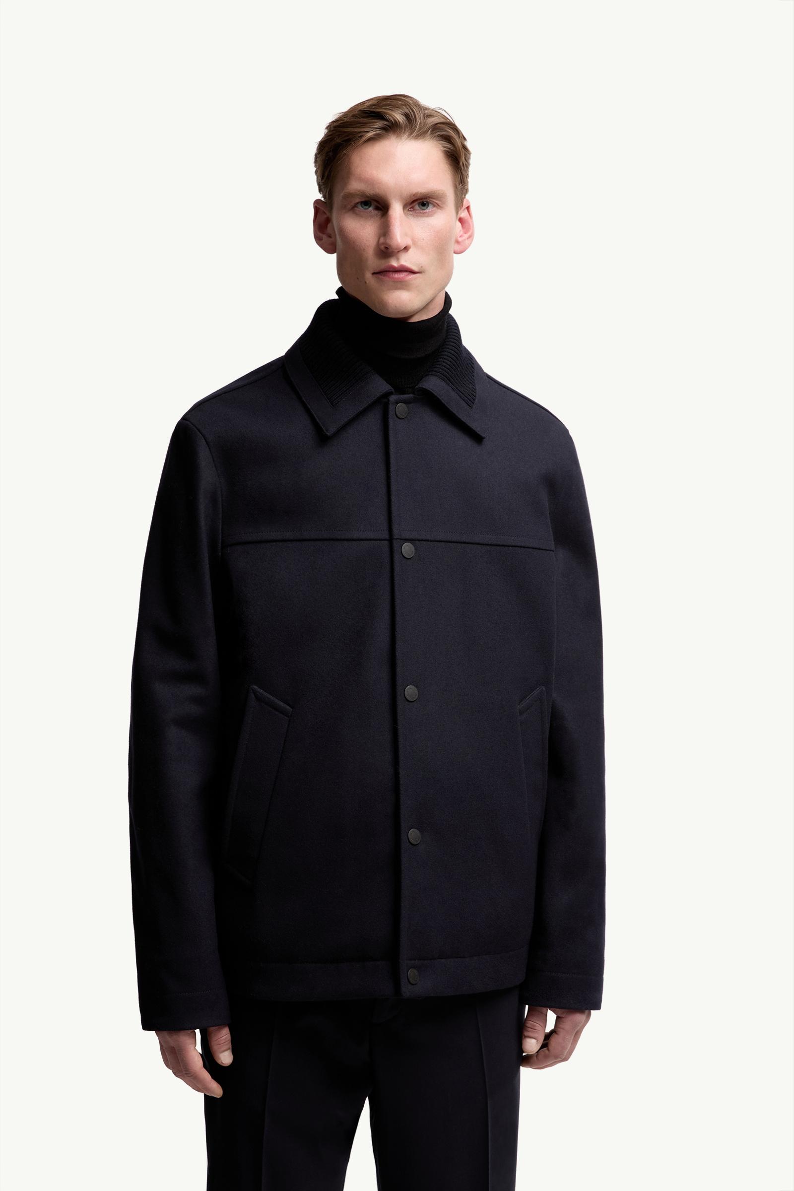 Navy Blue Emilion Wool Blend Shirt Jacket - Short Down Jackets for