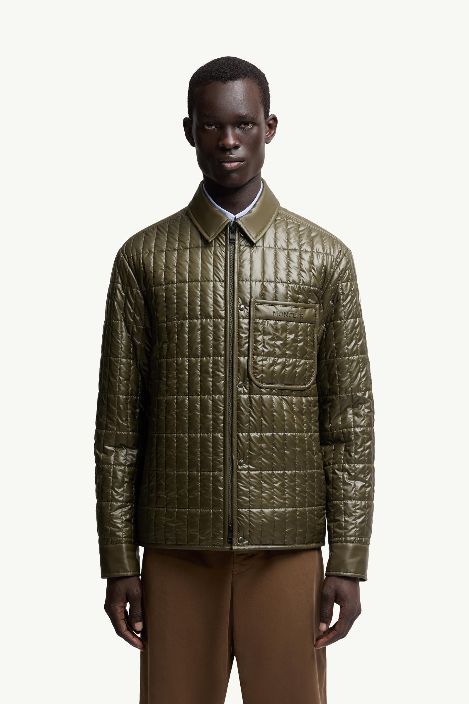 Olive Green Madiere Vertical-Quilted Padded Shirt Jacket - test