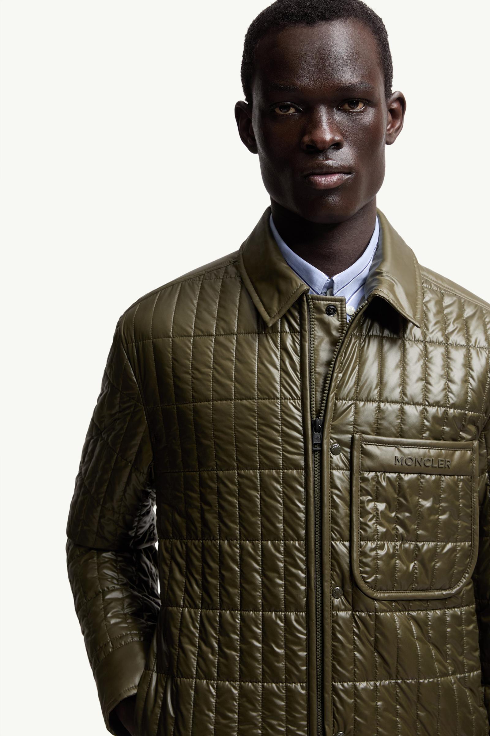 Olive Green Madiere Vertical-Quilted Padded Shirt Jacket - Short