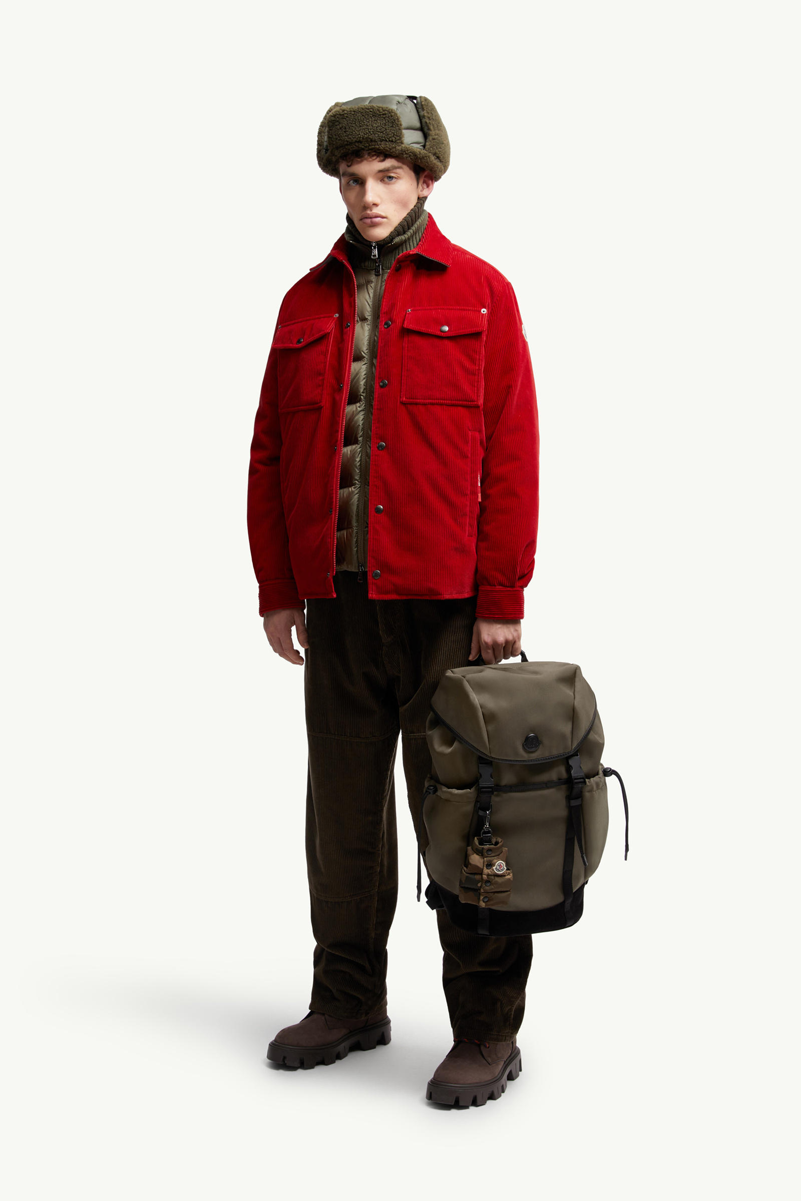 Ambroisie Corduroy Down Shirt Jacket Men Red Moncler 0