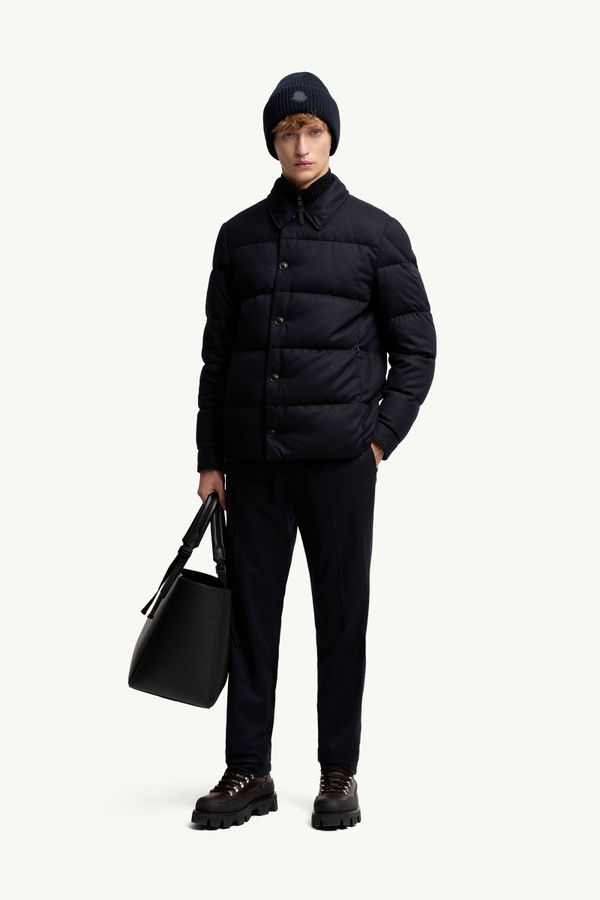 Veste-chemise en duvet et cachemire Pres Hommes Bleu marine Moncler 0