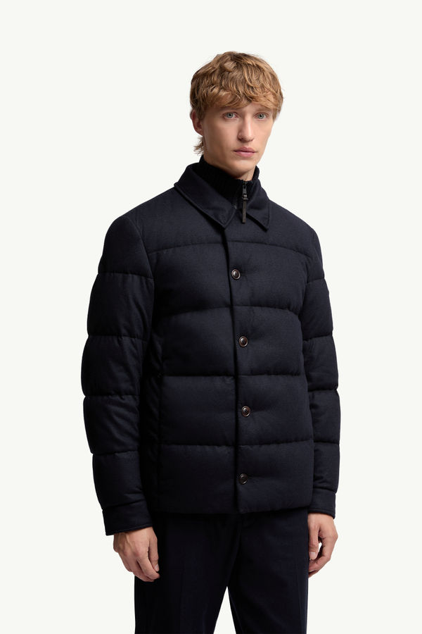 Pres Cashmere Blend Down Shirt Jacket Men Navy Blue Moncler 3