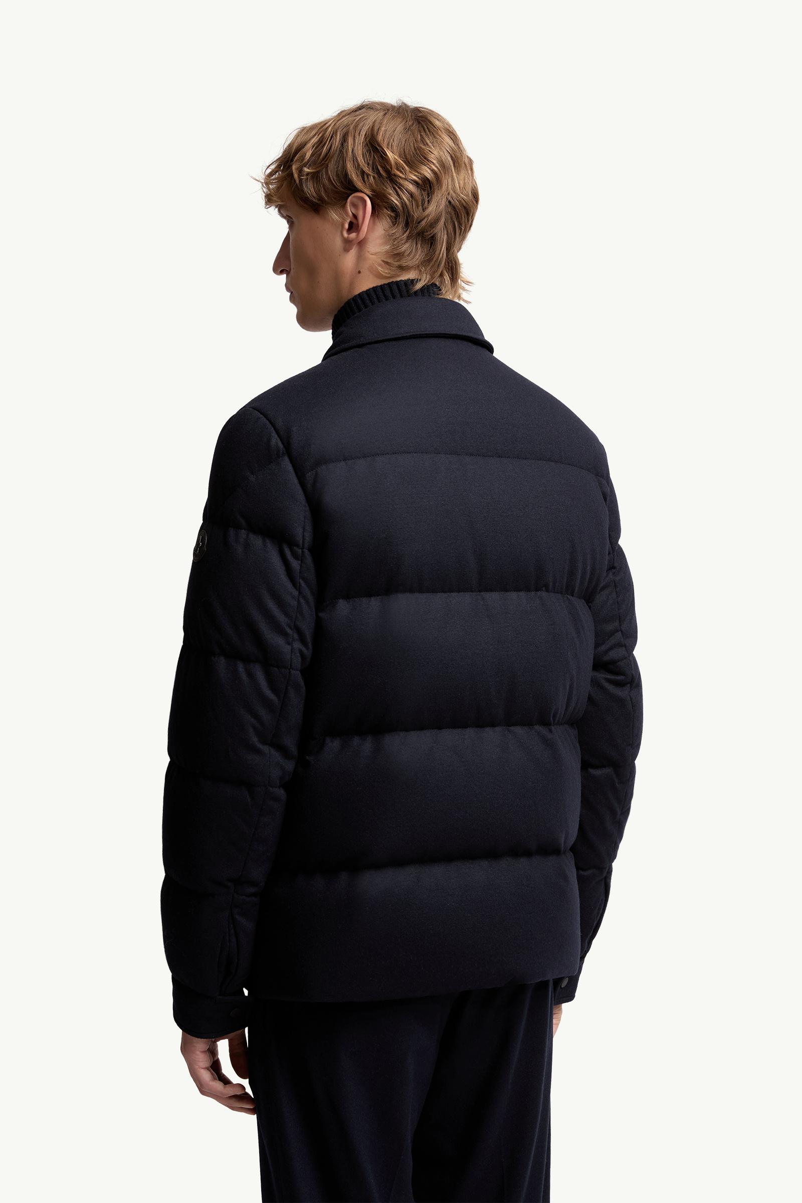 Navy Blue Pres Cashmere Blend Down Shirt Jacket - Short Down