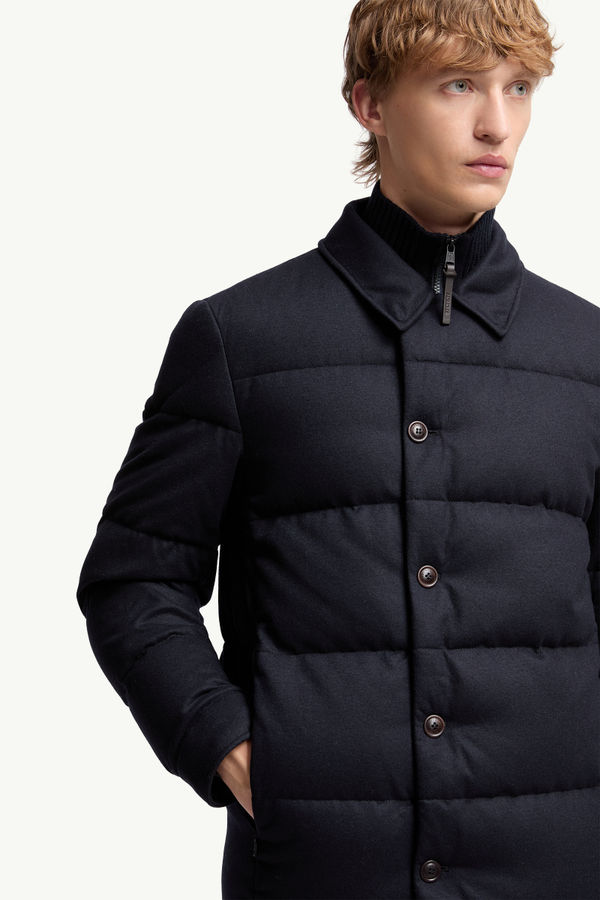 Pres Cashmere Blend Down Shirt Jacket Men Navy Blue Moncler 6