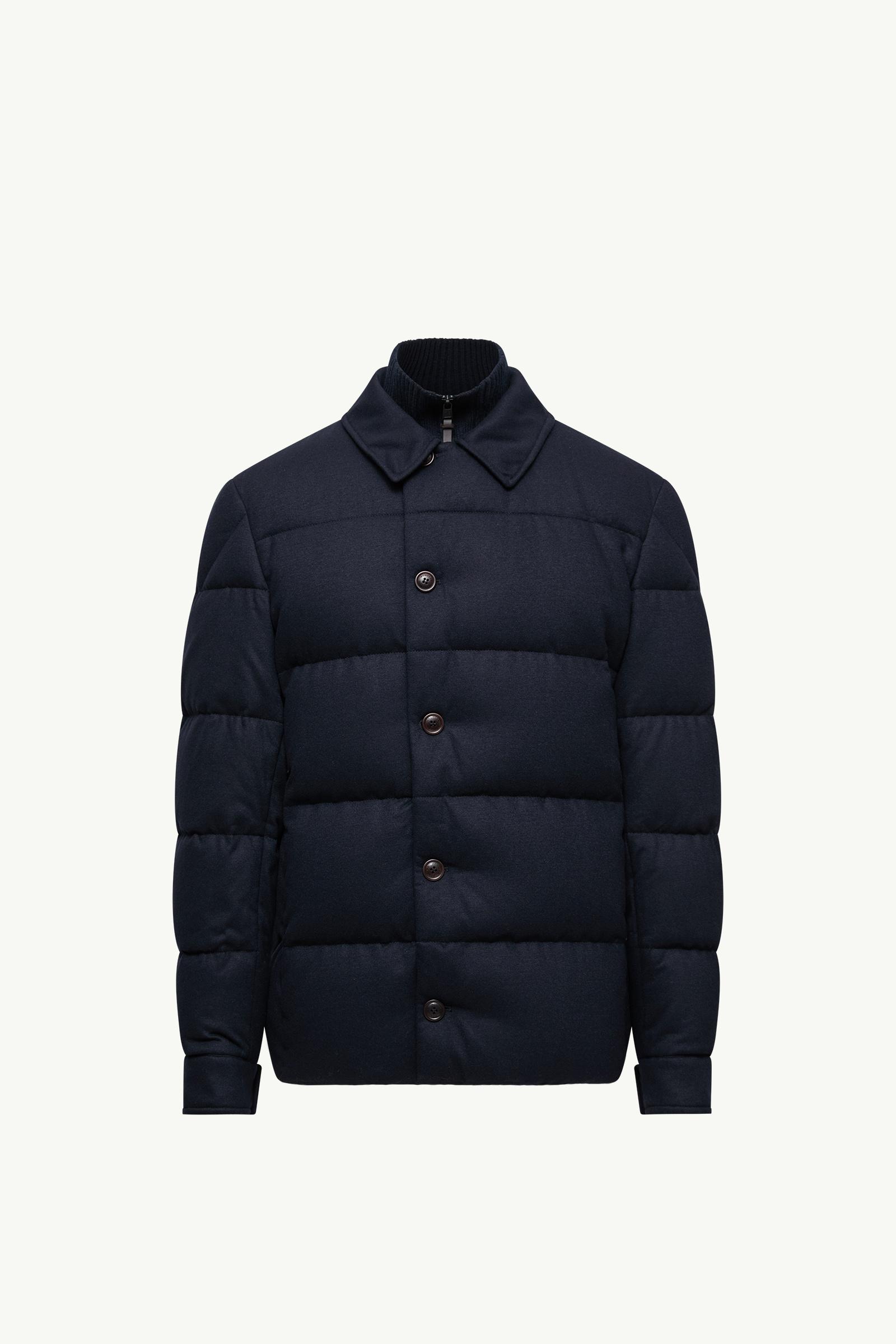 r*.様 MONCLER ネイビー ジャンパー Navy Blue Pres Cashmere Blend Down Shirt Jacket - Short Down