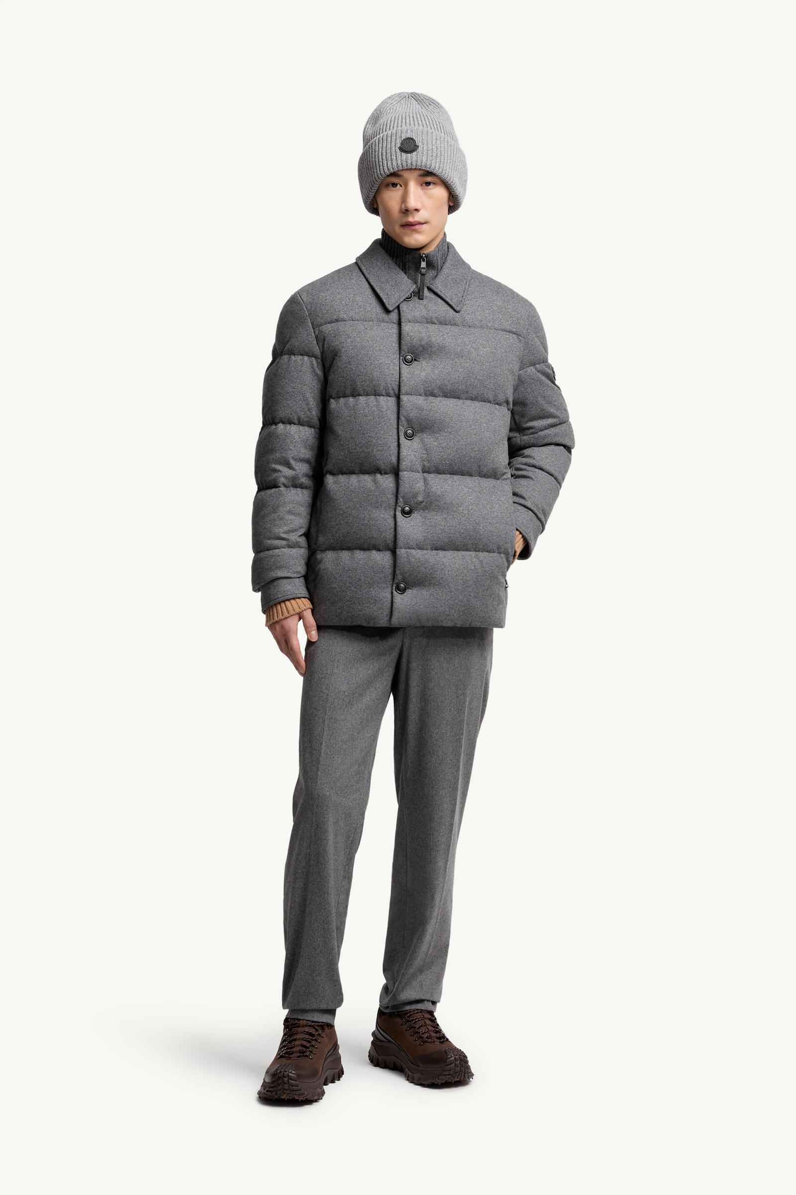 Pres Cashmere Blend Down Shirt Jacket Men Dark Gray Moncler 0