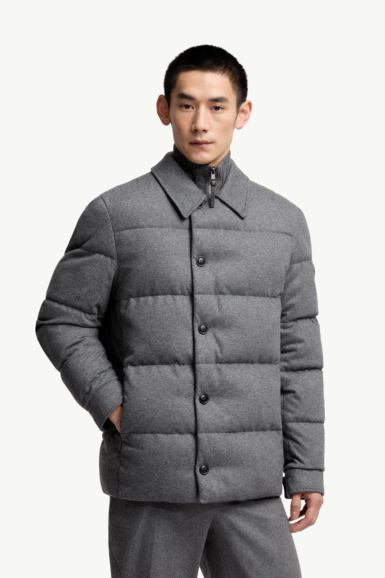 Pres Cashmere Blend Down Shirt Jacket Men Dark Gray Moncler 3