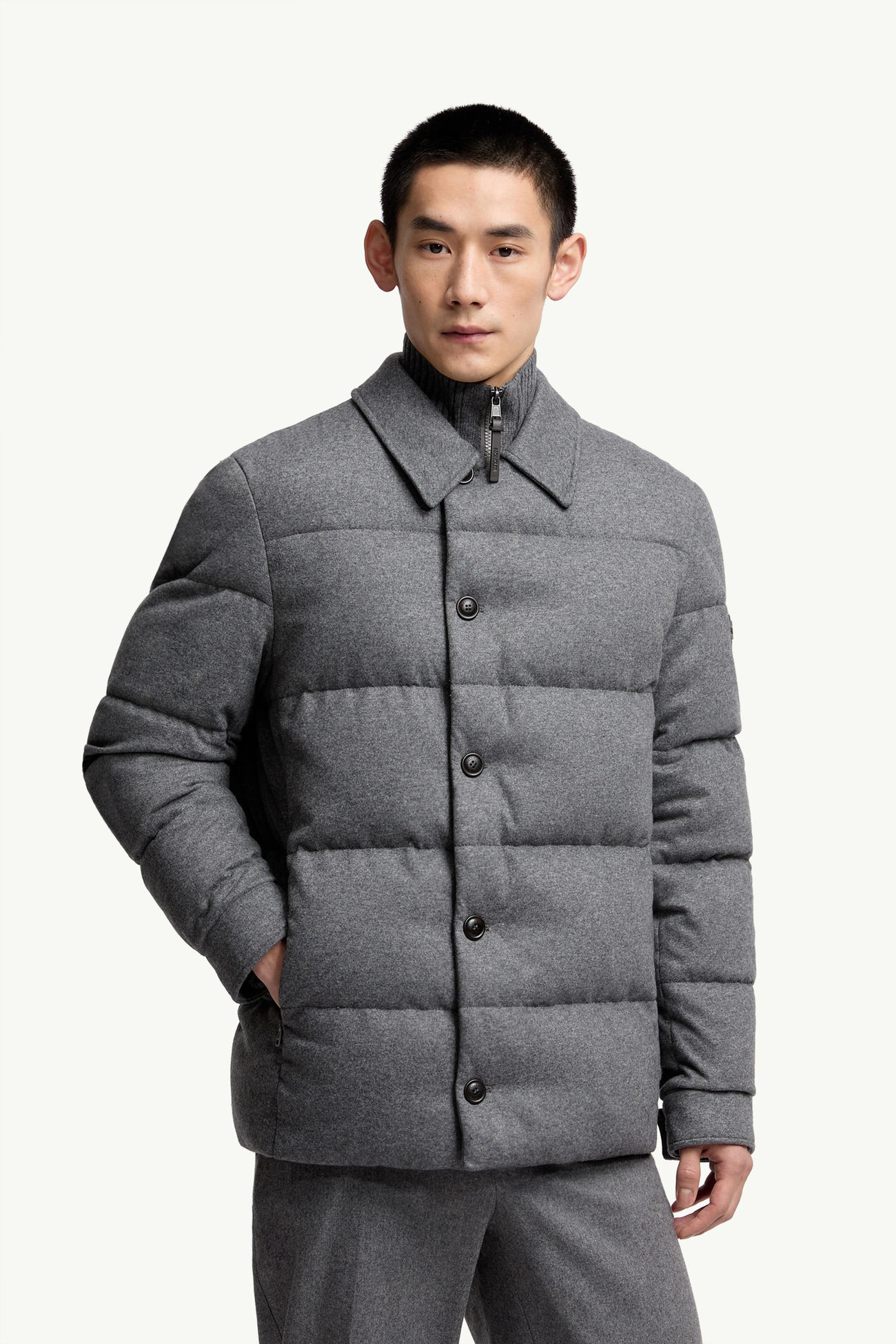 Pres Cashmere Blend Down Shirt Jacket Men Dark Grey Moncler 3